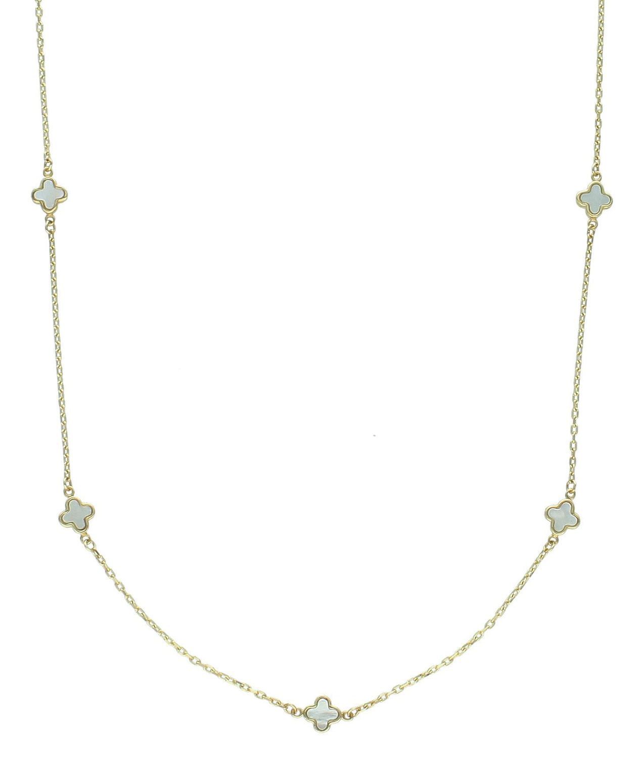 Naszyjnik złoty perłowy koniczynki próba 585, JMG0143WGN Złoty naszyjnik damski 585 celebrytka z perłowymi koniczynkami. Delikatny naszyjnik wykonany z najwyższej jakości 1celebrytka z zawi.jpg