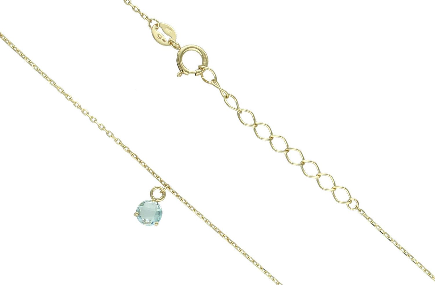 Naszyjnik złoty niebieska cyrkonia próba 585, JMG0158AGN Złoty naszyjnik damski 585 celebrytka z niebieską, delikatną cyrkonią. Delikatny naszyjnik wykonany z 1celebrytka.jpg