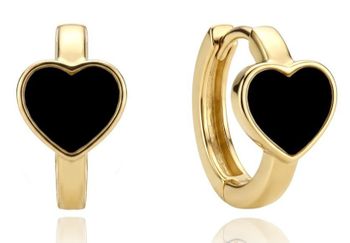 Złote kolczyki damskie kółka serca z onyksem Au 585 2,45 gd.jpg