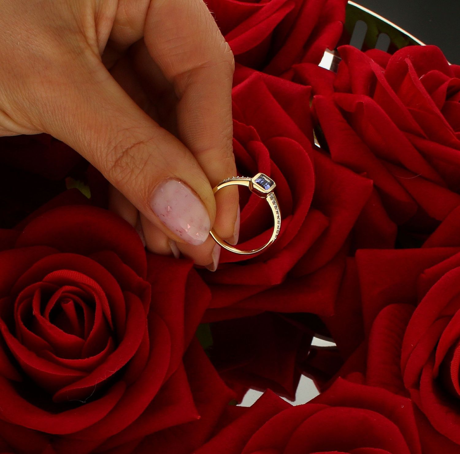 Pierścionek złoty Prostokątny Tanzanit i Diamenty 585 rozmiar 17 (1).jpg