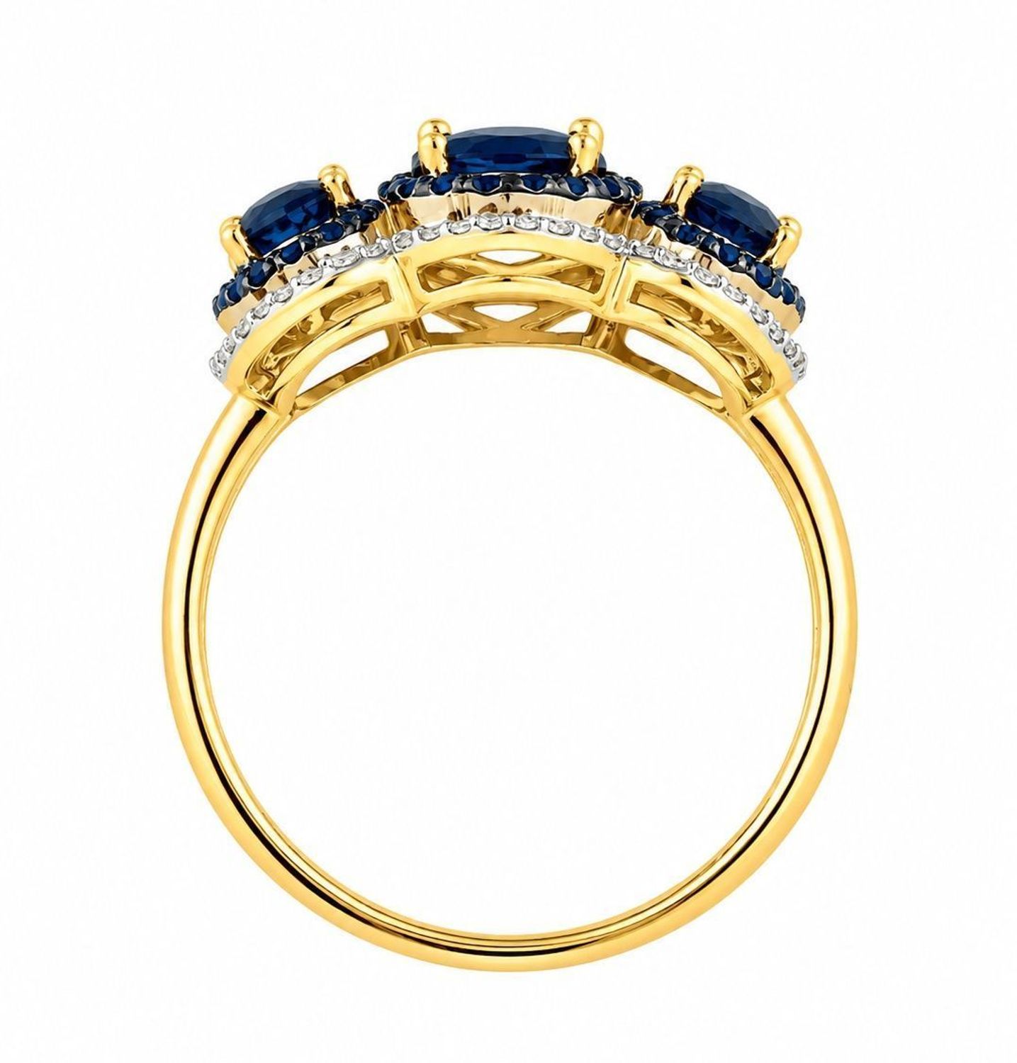 Pierścionek złoty Potrójny Topaz z Szafirami i Diamentami 585 rozmiar 17cz (2).jpg