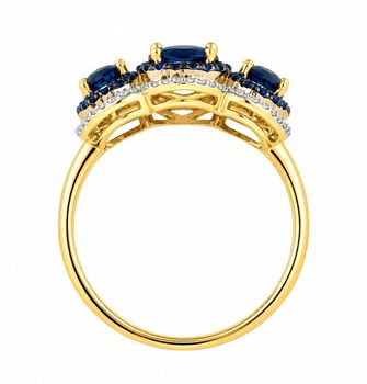 Pierścionek złoty Potrójny Topaz z Szafirami i Diamentami 585 rozmiar 17cz (1).jpg