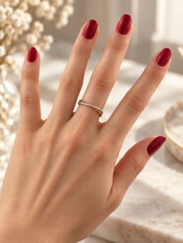 Złoty pierścionek 585 z 15 diamentami 0,07 ct i złotymi kuleczkami – rozmiar 16  (3).jpg