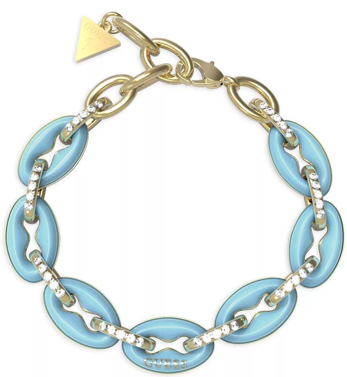 Bransoletka damska GUESS z turkusowymi ogniwkami JUBB01413JWYGAQS.jpg