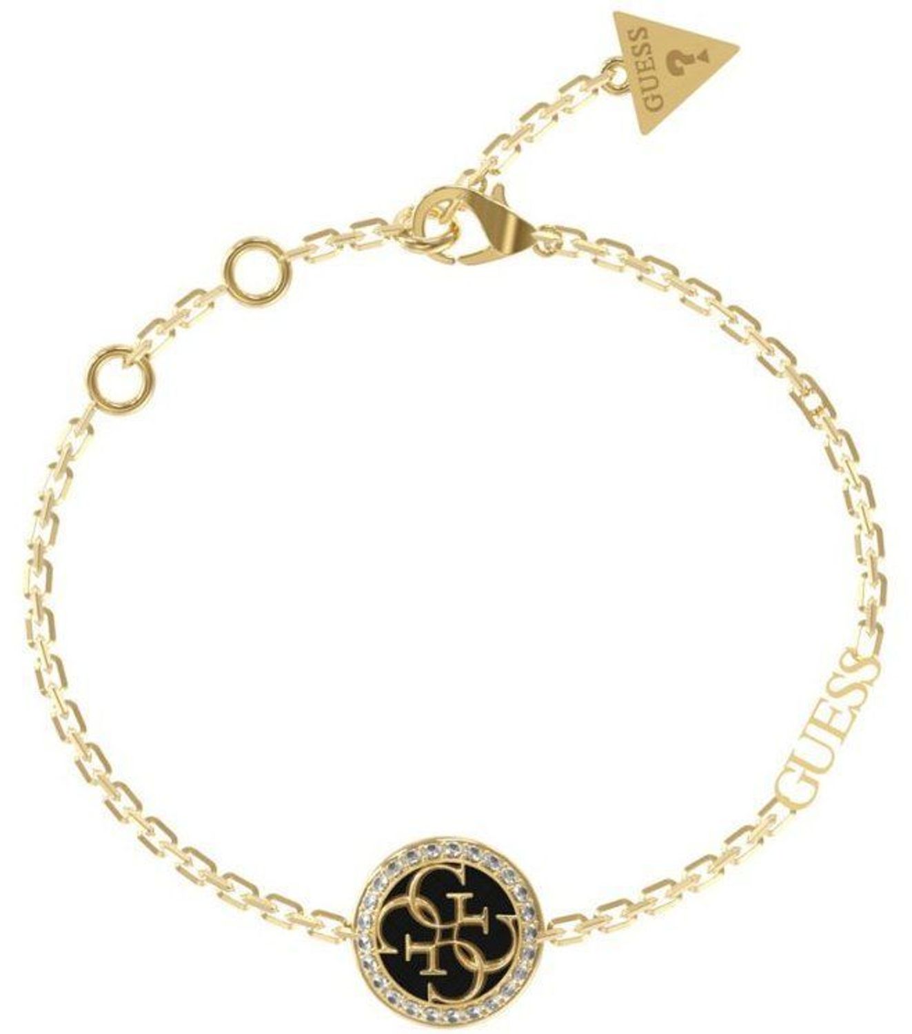 Bransoletka GUESS JUBB02149JWYGBKL Bransoletka wykonana ze stali szlachetnej ozdobiona cyrkoniami i logo Guess. Bransoletka, która świetnie się sprawdzi jako dodatek do stylizacji,1.jpg