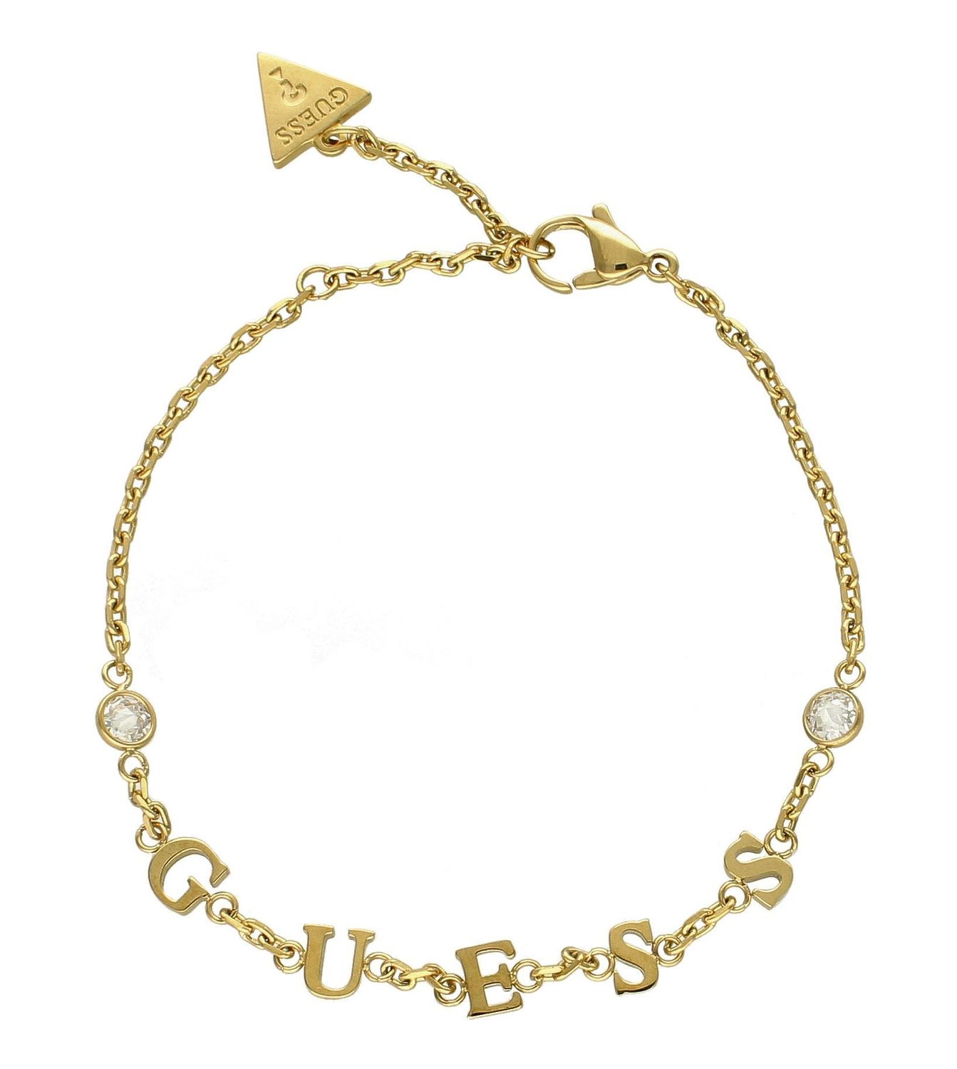 Bransoletka damska Guess z napisem JUBB02226JWYGL. Stalowa bransoletka damska. Bransoletka damska Guess. Bransoletka damska stalowa Guess. Bransoletka z logo Guess. Bransoletka w złotym kolorze Guess. Biżuteria G.jpg