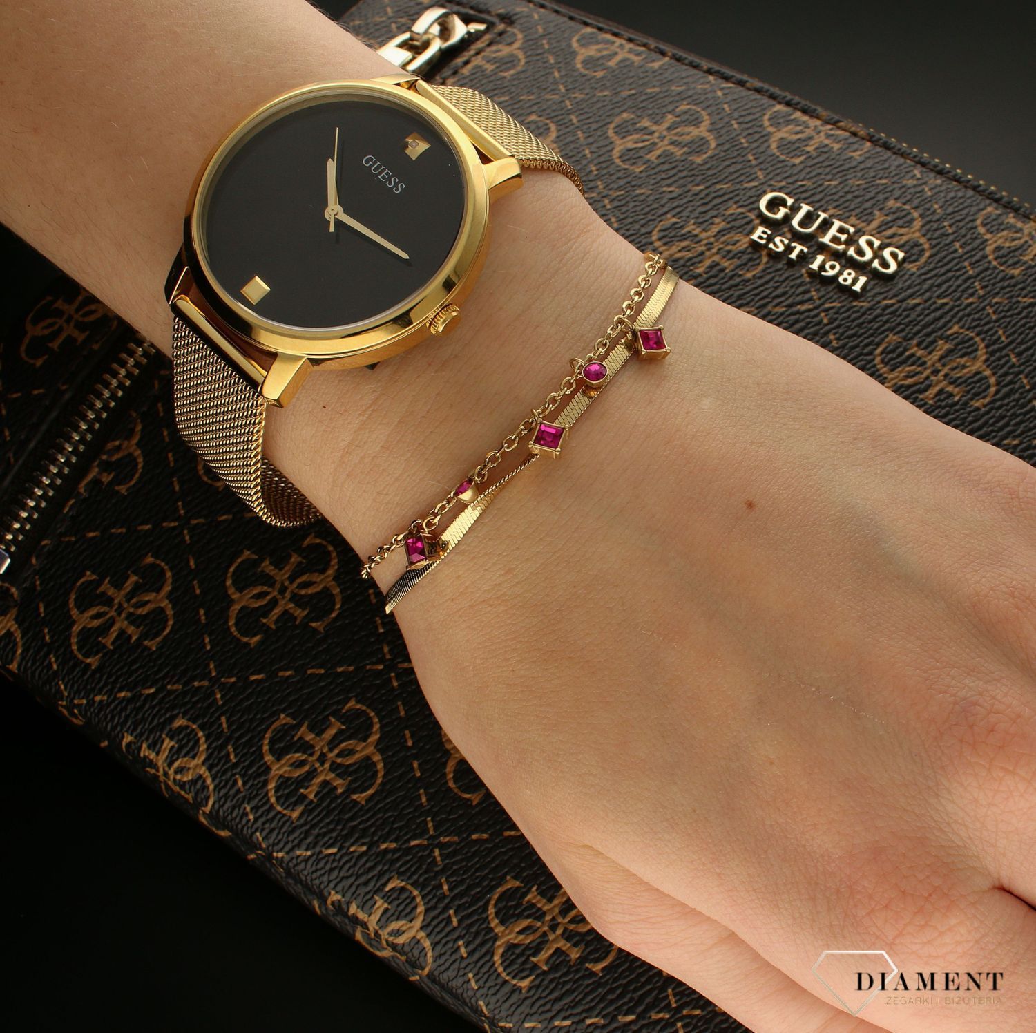 Bransoletka damska Guess z różowymi cyrkoniami JUBB03068JWYGAQS JUBB03068JWYGFCL.jpg