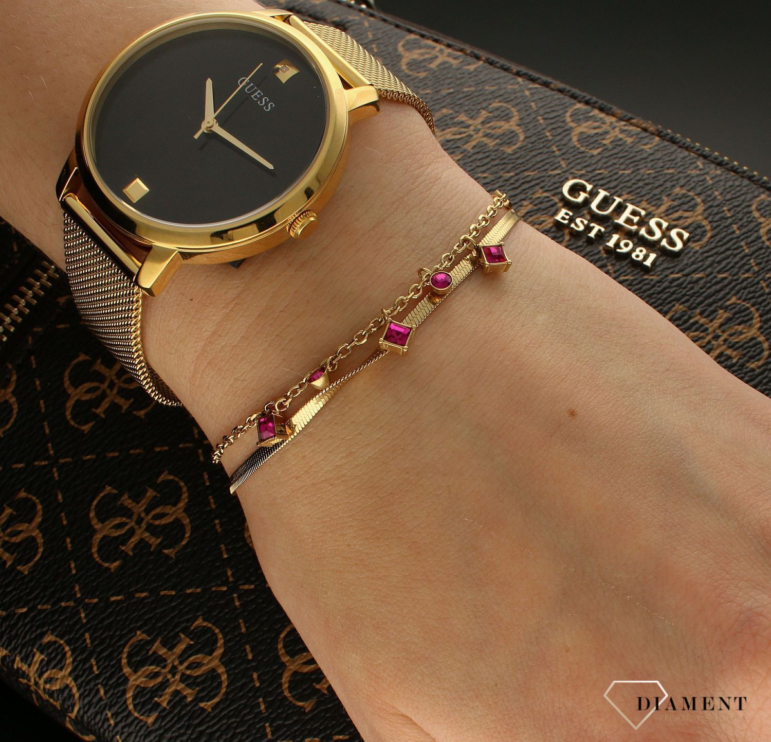 Bransoletka damska Guess z różowymi cyrkoniami JUBB03068JWYGAQS JUBB03068JWYGFCL.jpg