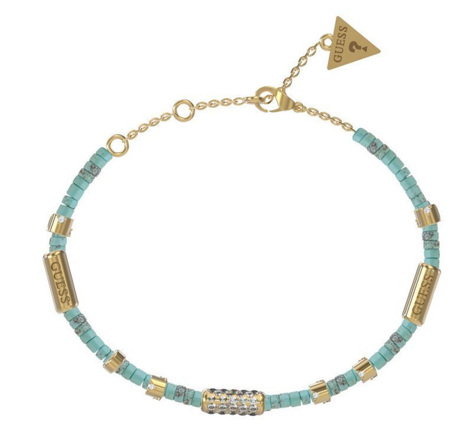 Bransoletka damska Guess w złotym kolorze z kamieniami naturalnymi Howlit i cyrkoniami JUBB03076JWYG.jpg