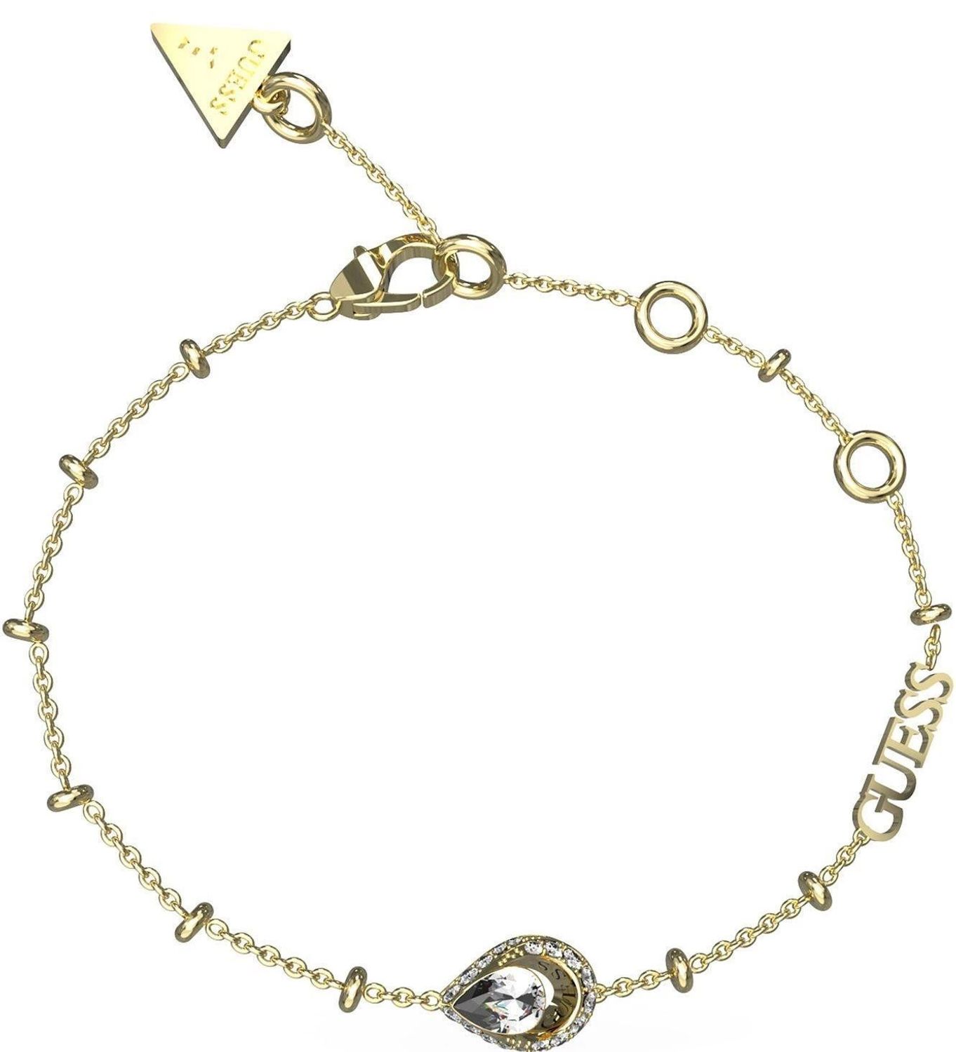 Bransoletka damska Guess z logo Guess i białą cyrkonią JUBB03392JWYGS.  Bransoletka damska Guess. Bransoletka damska stalowa Guess. Bransoletka w złotym kolorze Guess. Bransoletka Guess damska z cyrkoniami..jpg
