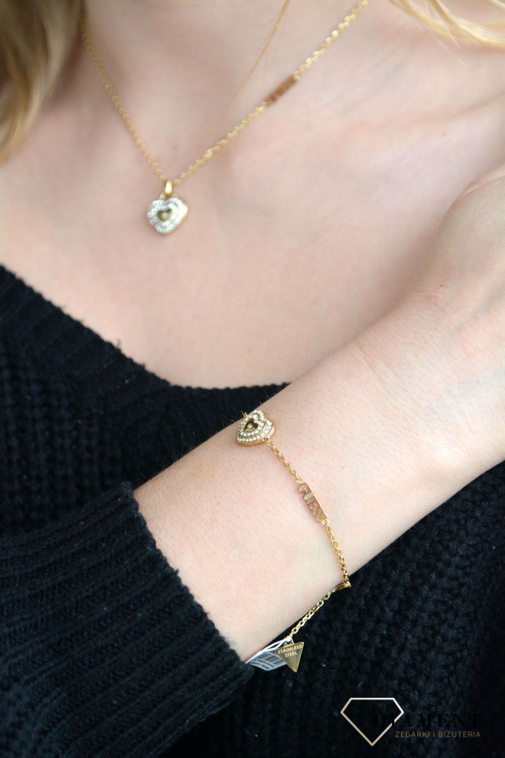 Złota bransoletka GUESS Serce kryształki JUBB04031JWYGS.jpg