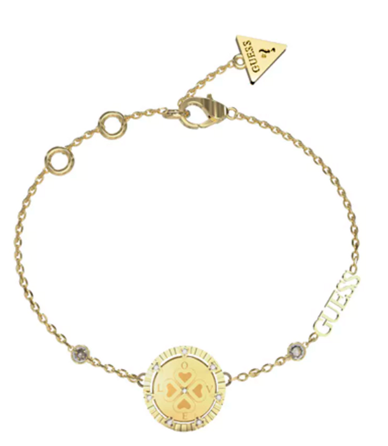 Bransoletka GUESS delikatna stalowa w kolorze złotym z koniczynką JUBB04039JWYGS.png