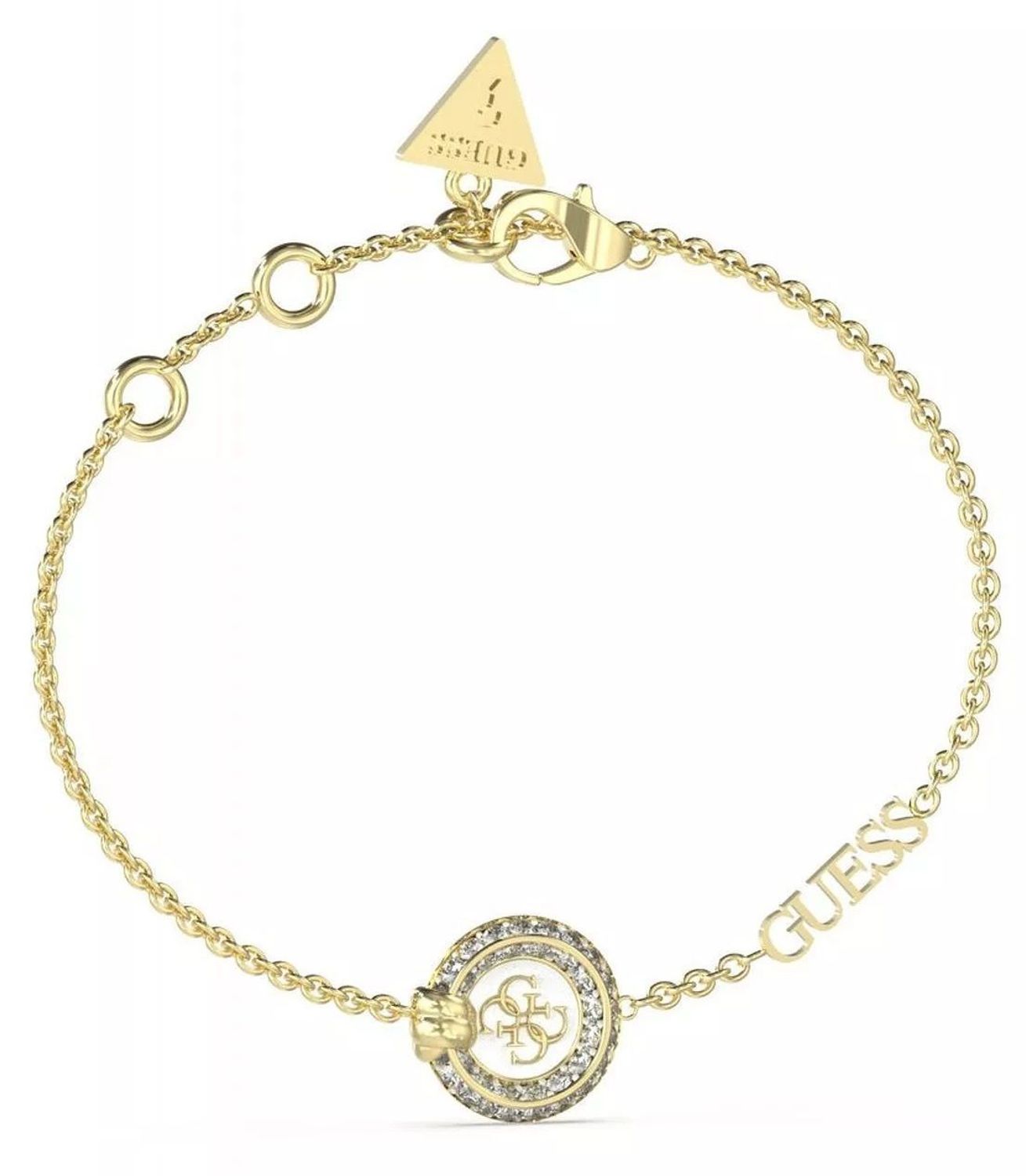 Bransoletka damska Guess Knot You JUBB04053JWYGWHS. Stalowa bransoletka Guess. Bransoletrka damska w złotym kolorze Guess. Modna bransoletka damska Guess z logo. Bransoletka damska Guess na prezent..jpg