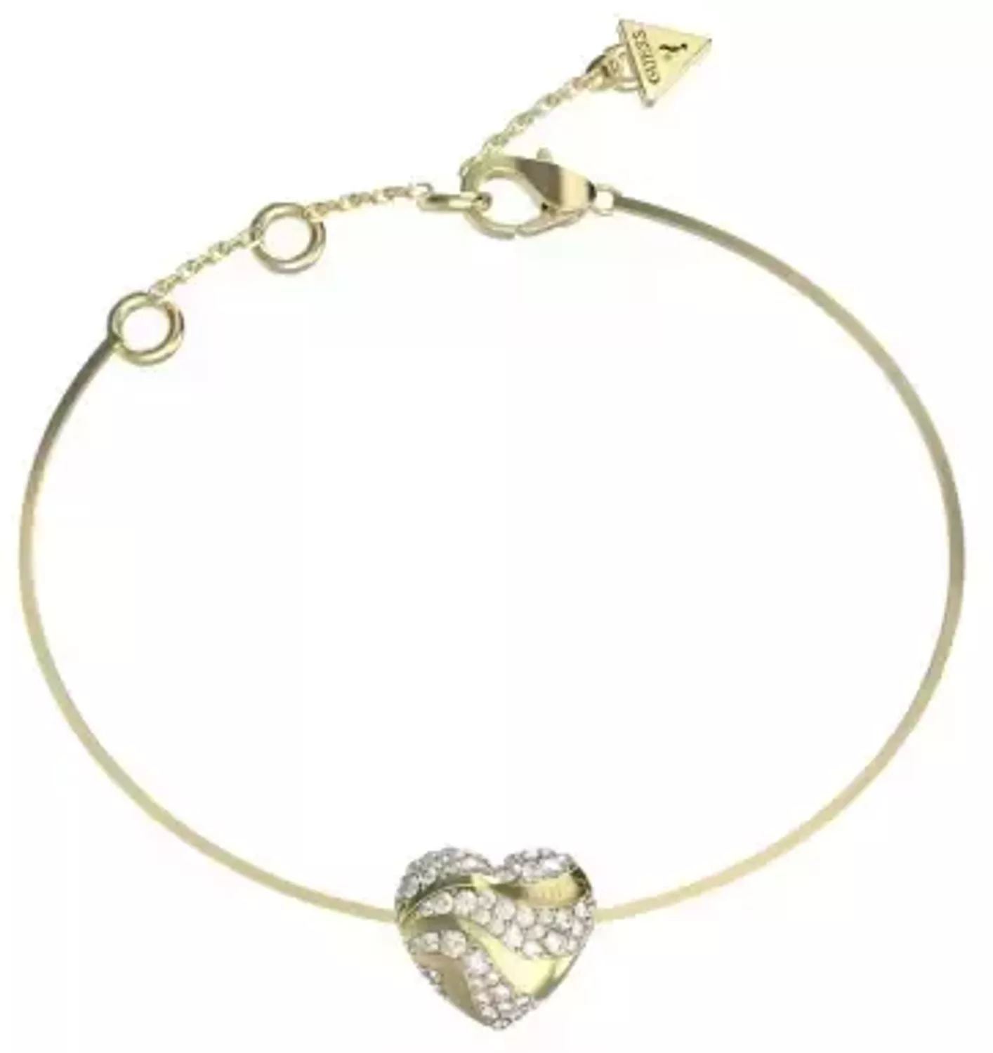 Bransoletka GUESS serce w cyrkonie JUBB04502JWYGS  Bransoletka wykonana ze stali szlachetnej ozdobiona sercem w cyrkonie i logo Guess. Bransoletka, która świetnie się sprawdzi jako dodatek do stylizacji,.webp