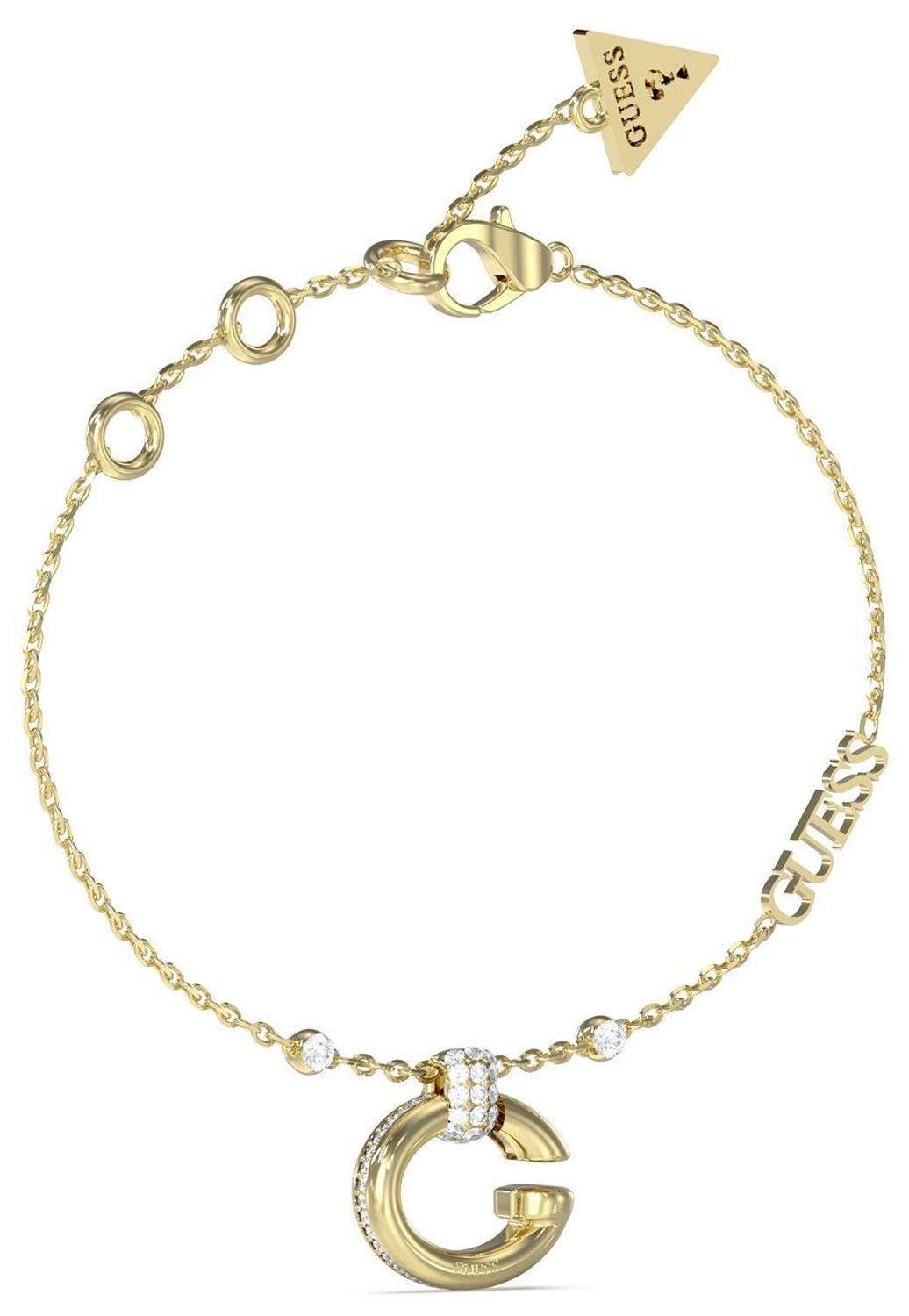 Bransoletka GUESS JUBB04519JWYGS Bransoletka wykonana ze stali szlachetnej ozdobiona cyrkoniami i logo Guess. Bransoletka, która świetnie się sprawdzi jako dodatek do stylizacji, można zestawić 1.jpg