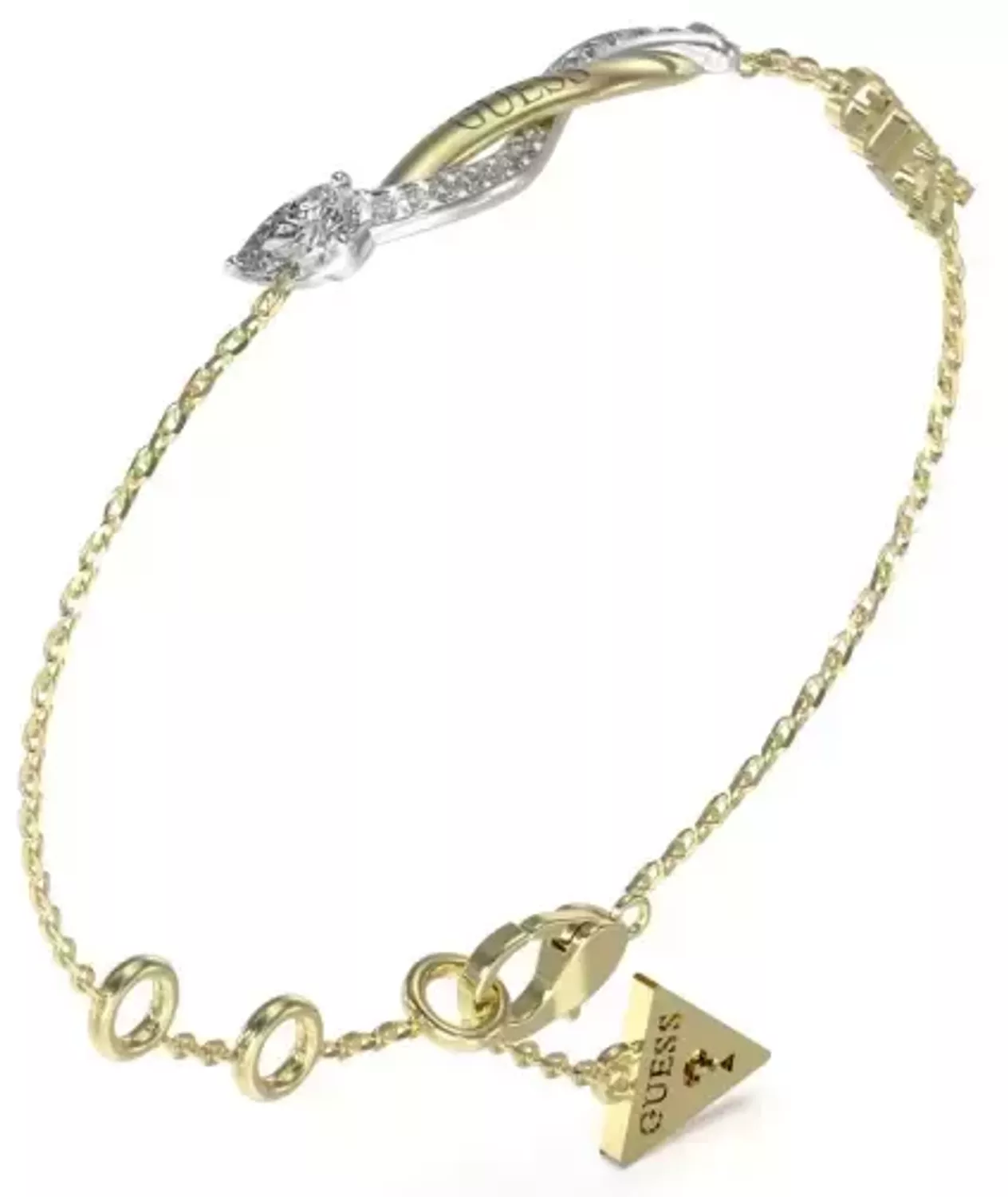 Bransoletka GUESS JUBB05067JWYGRHS Bransoletka wykonana ze stali szlachetnej ozdobiona elementem stalowym w cyrkonie i logo Guess. Bransoletka, która świetnie się sprawdzi jako dodatek do stylizacji1.webp
