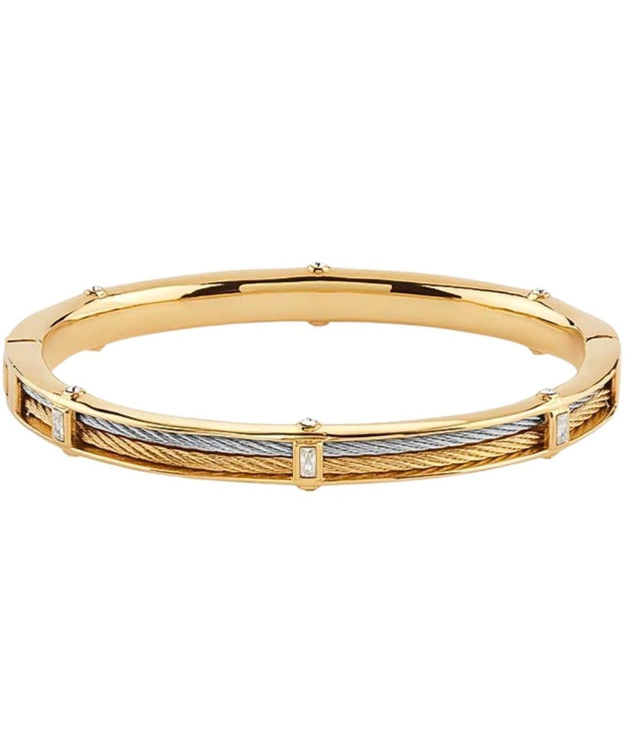 Sztywna Bransoletka Guess Złoto-Biała z Cyrkoniami – Zatrzask  JUBB05390JWYGRHL.jpg