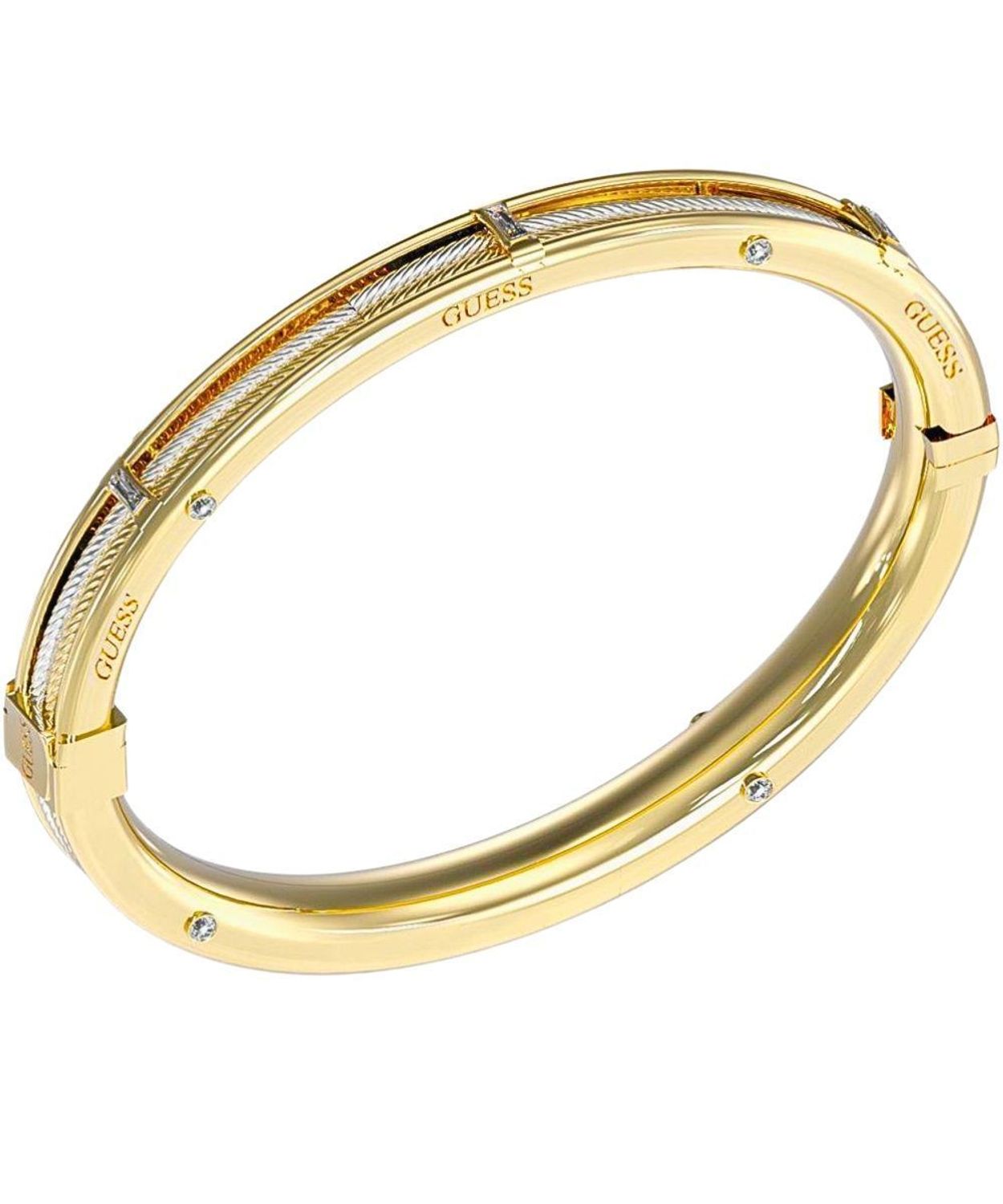 Sztywna Bransoletka Guess Złoto-Biała z Cyrkoniami – Zatrzask  JUBB05390JWYGRHS fashion ..jpg