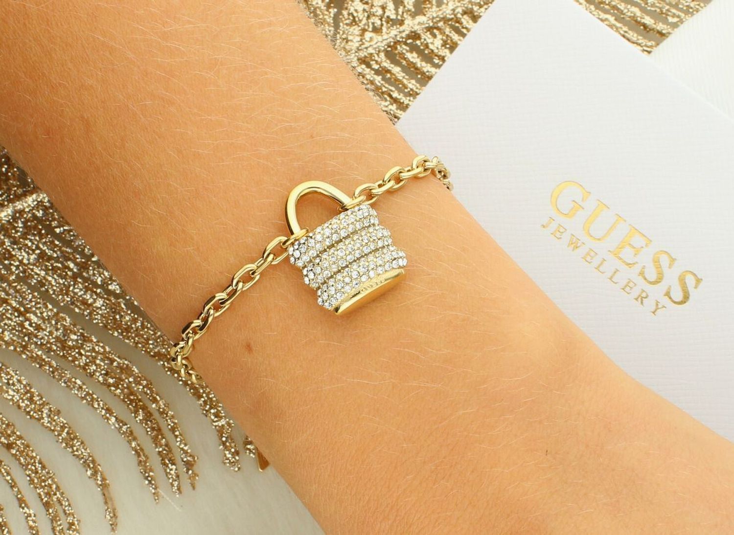 Damska Bransoletka Guess JUBB05406JWYGS – Kłódka z Cyrkoniami, Stal Szlachetna.jpg