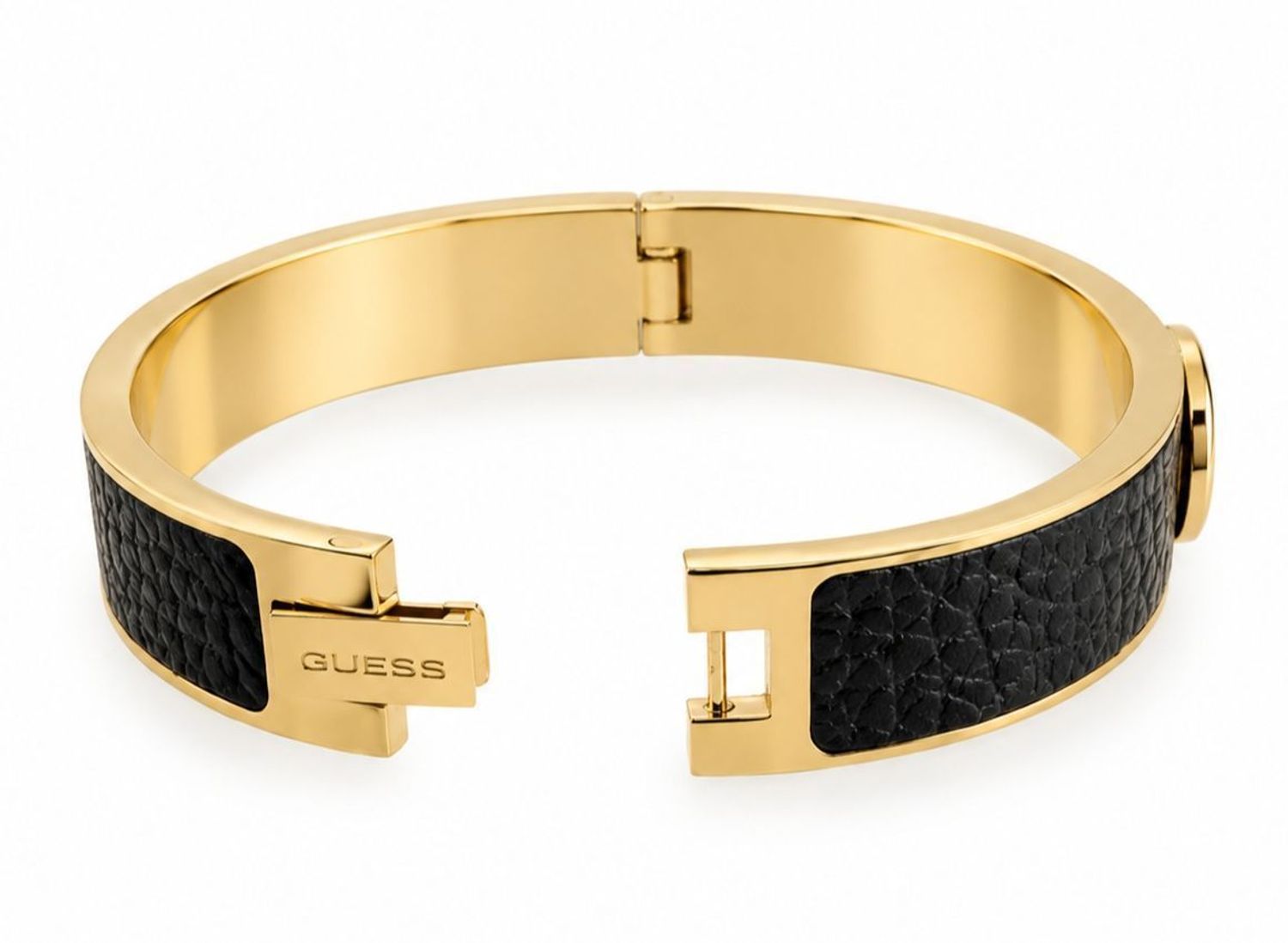 Bransoletka damska GUESS JUBB06345JWYGBKS sztywna złota ze skórą i logo (3).jpg
