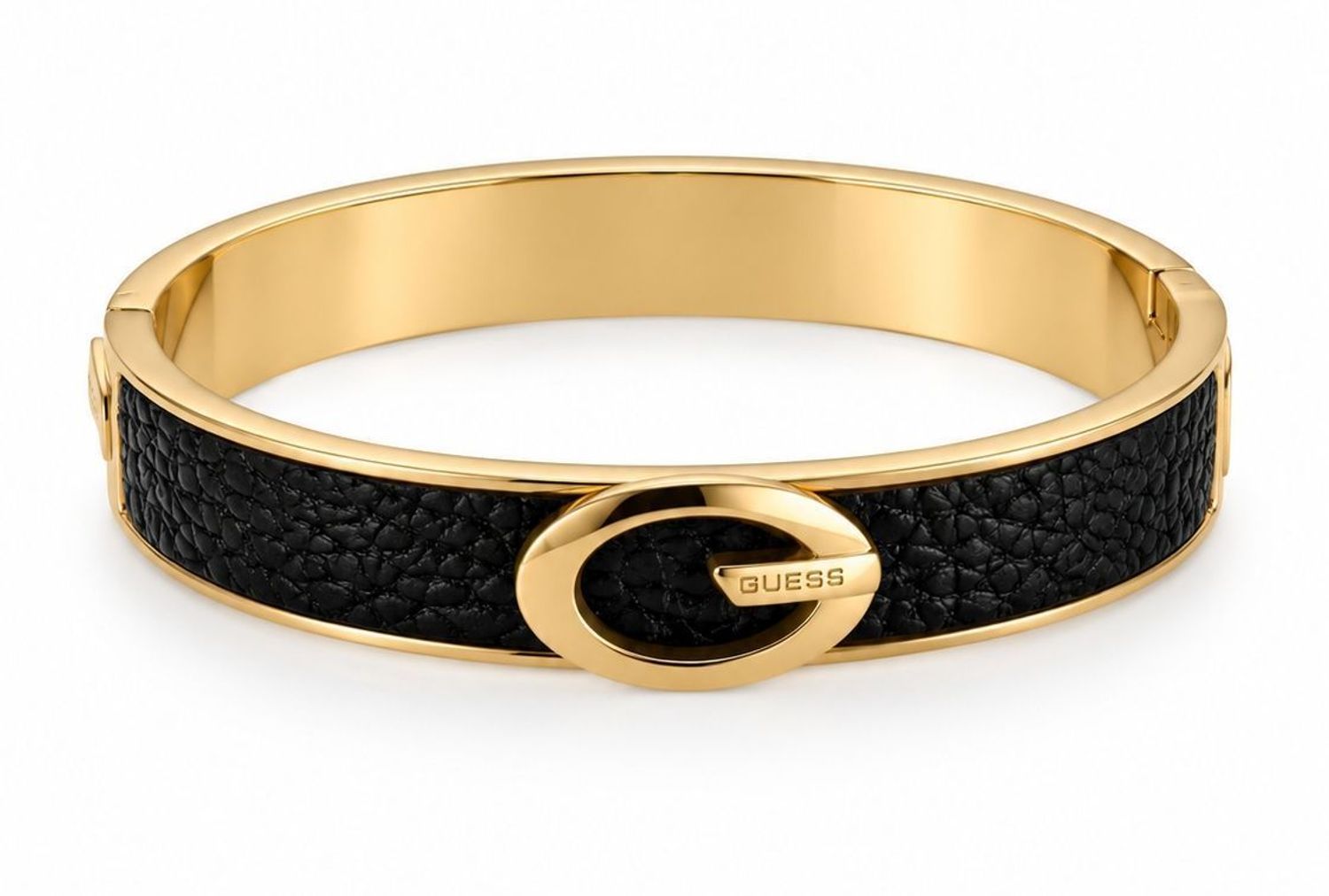 Bransoletka damska GUESS JUBB06345JWYGBKS sztywna złota ze skórą i logo (3).jpg