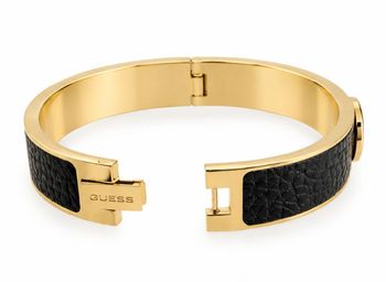 Bransoletka damska GUESS JUBB06345JWYGBKS sztywna złota ze skórą i logo (1).jpg