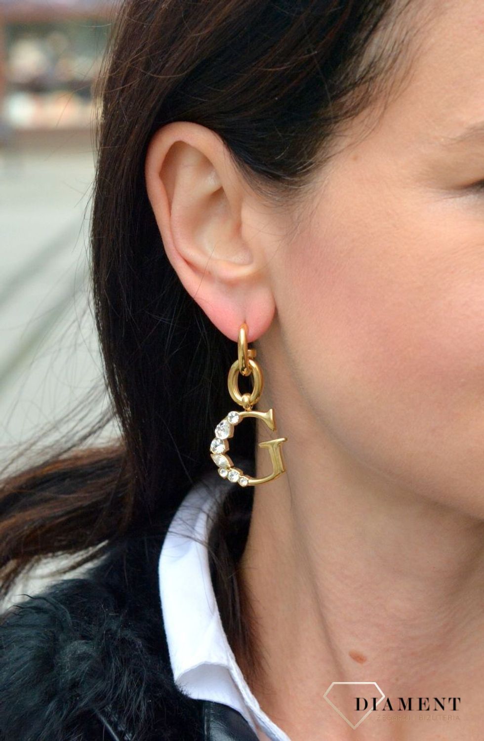 Kolczyki GUESS stalowe pozłacane literka 'G' z kryształami UBE01107WYGTU.jpg