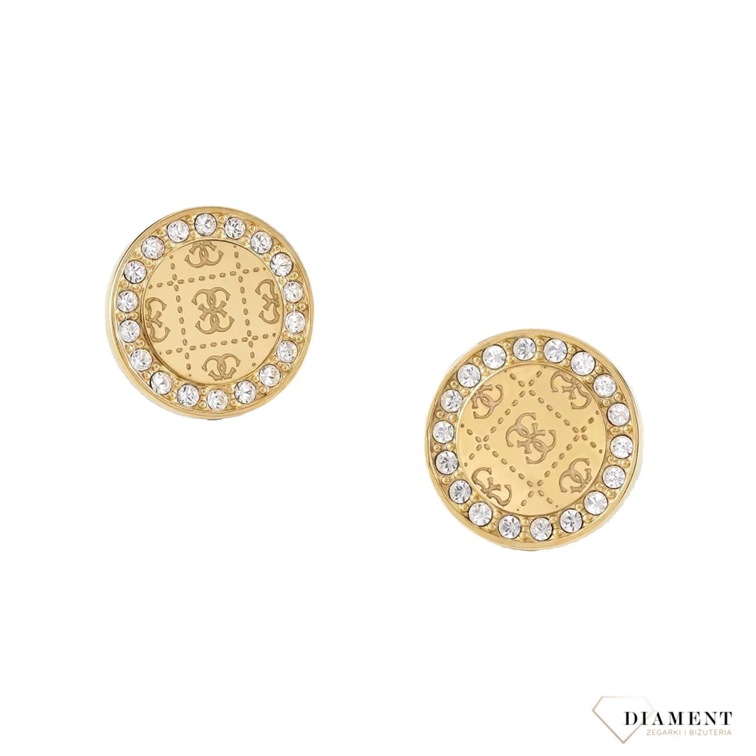 Kolczyki damskie GUESS wkrętki logo z cyrkoniami JUBE01161JWYG. Markowe kolczyki ze stali. Biżuteria oryginalna Guess. Kolczyki na lato. Kolczyki logo z guess. Modna biżuteria na lato. Pomysł na prezent..jpg