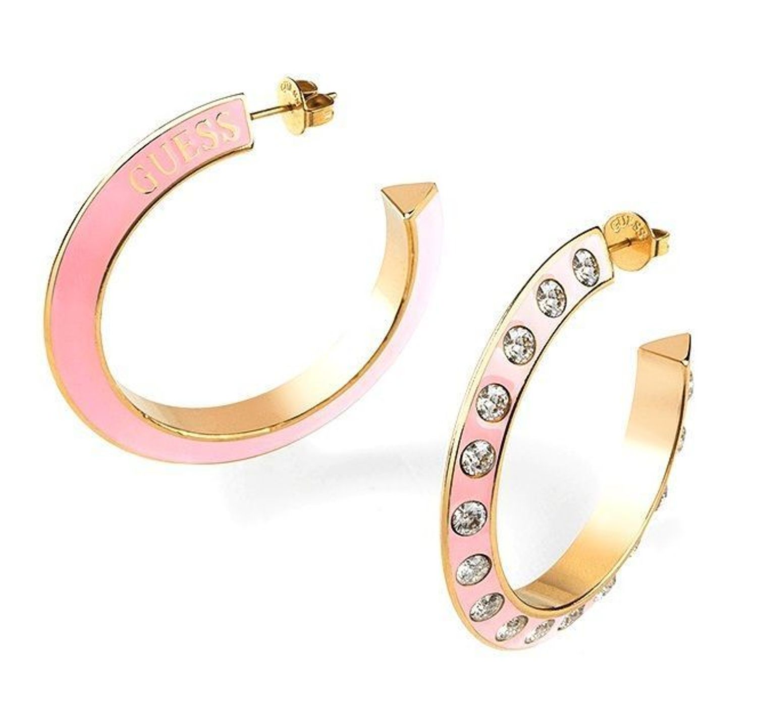 Stalowe, pozłacane, różowe koła kolczyki GUESS z cyrkoniami JUBE01489JWYGPKT..jpg