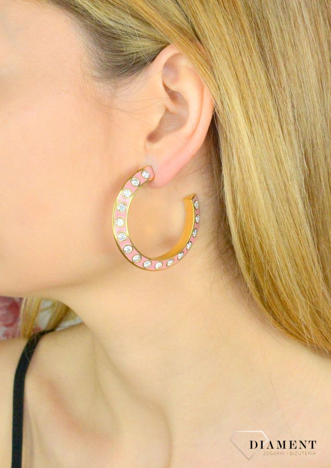 Stalowe, pozłacane, różowe koła kolczyki GUESS z cyrkoniami JUBE01489JWYGPKT..jpg