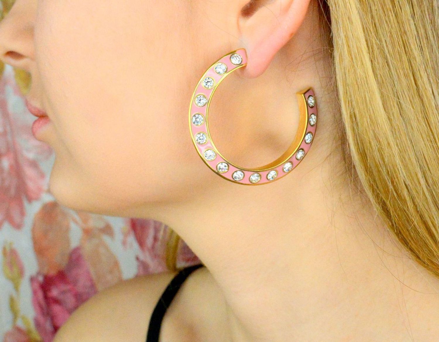 Stalowe, pozłacane, różowe koła kolczyki GUESS z cyrkoniami JUBE01489JWYGPKT..jpg