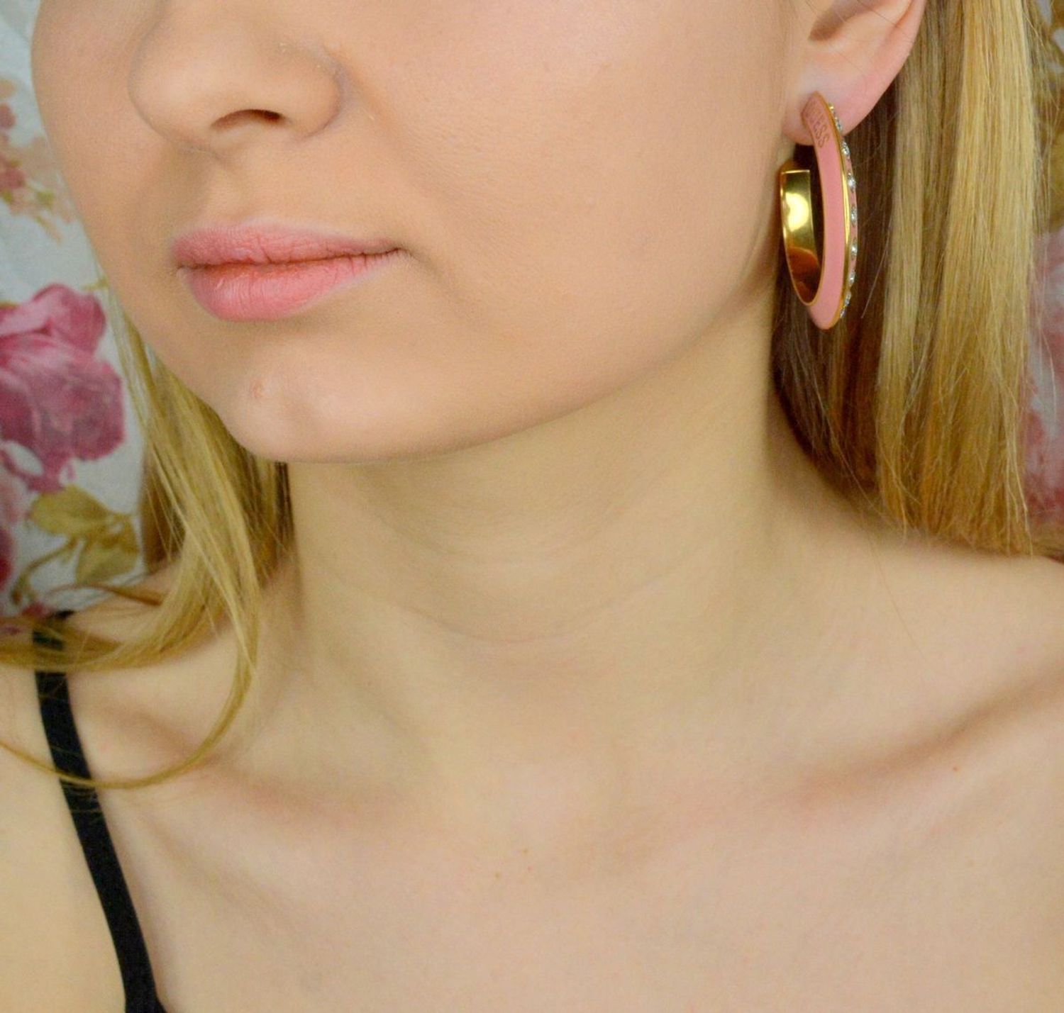 Stalowe, pozłacane, różowe koła kolczyki GUESS z cyrkoniami JUBE01489JWYGPKT..jpg