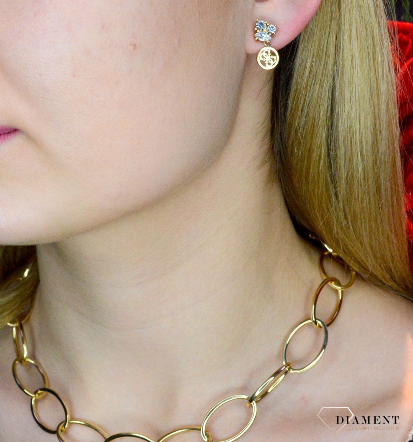 Złote kolczyki damskie GUESS liście logo Guess JUBE02153JWYGTU..jpg