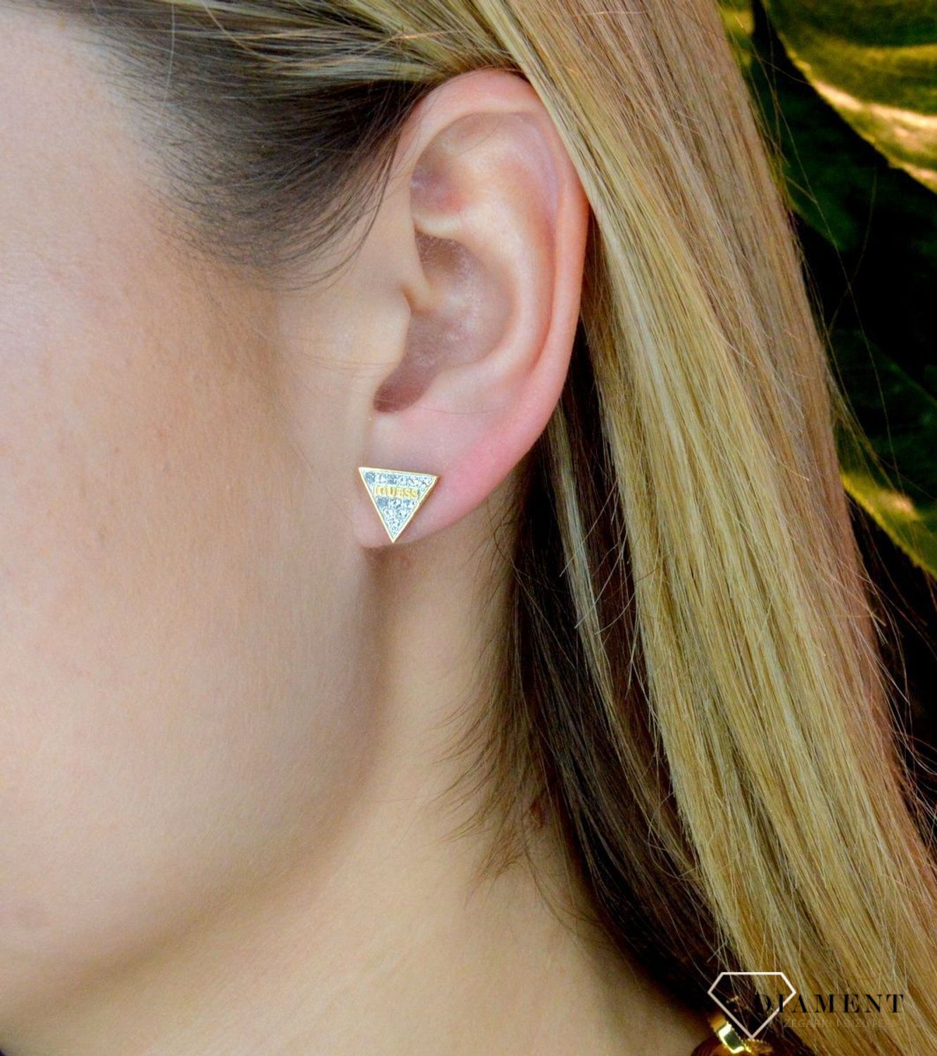 Kolczyki złote damskie trójkąty GUESS z cyrkoniami JUBE02156JWYGTU..jpg