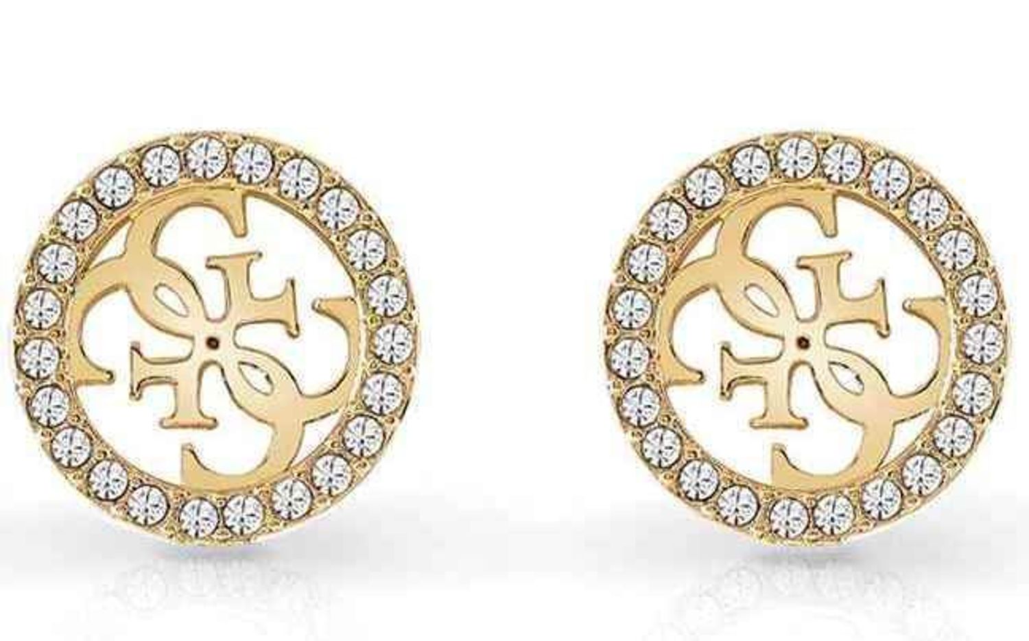 Kolczyki Guess Studs Party wkrętki JUBE02161JWRHTU.  Kolczyki Guess Studs Party z literkami G JUBE02161JWYGT-u i cyrkoniami w okrągłym kształcie. Stalowe kolczyki  wykonane z najwyższej jakości stali w kolorze złota ozdobione kryształkami.jpg