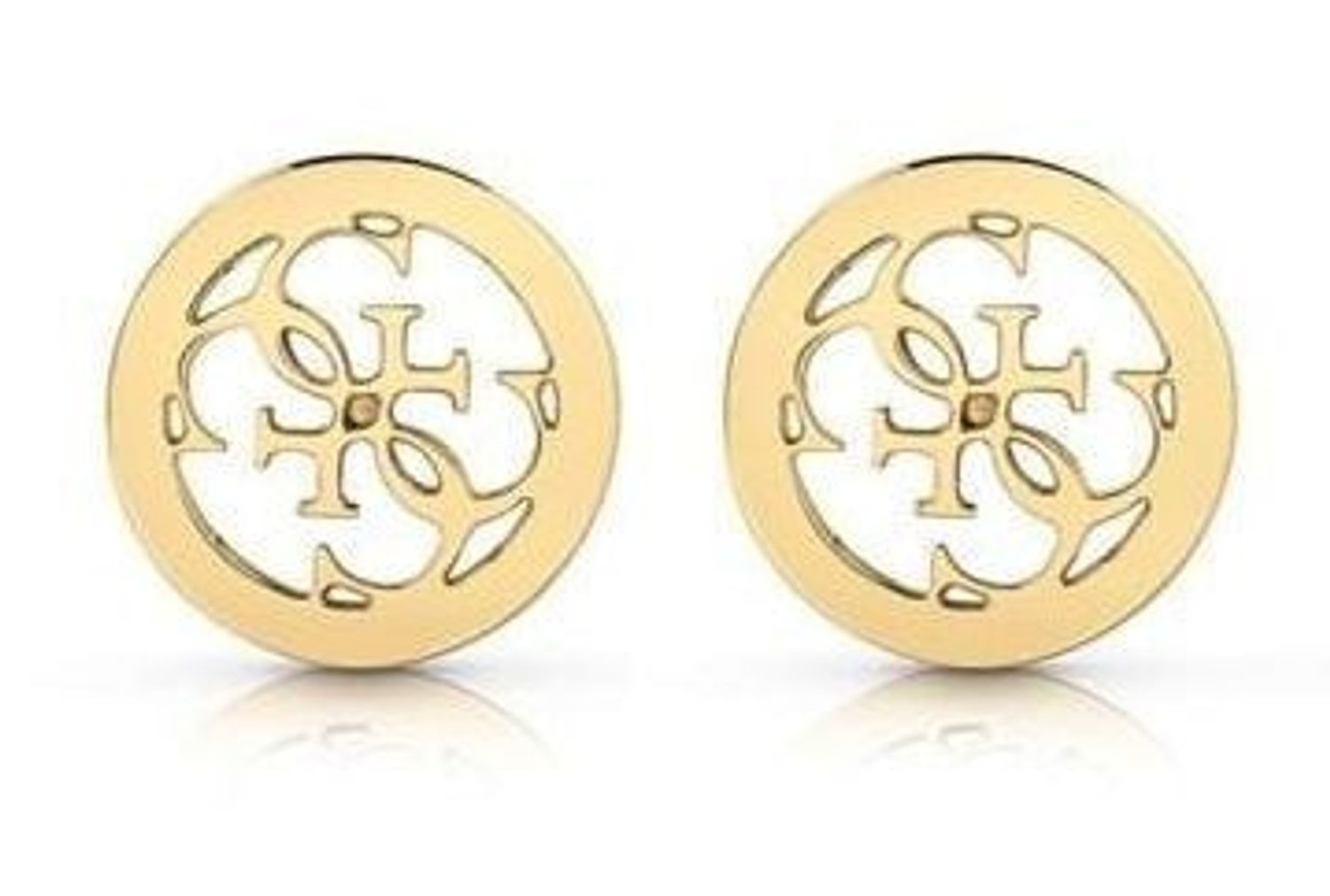 Złote kolczyki Guess koła damskie ze stali nierdzewnej z logo marki  Modna biżuteria.jpg