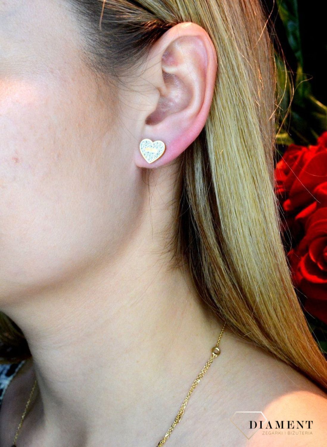 Kolczyki damskie przy uchu GUESS 'Błyszczące serca' JUBE02173JWYGTd.jpg