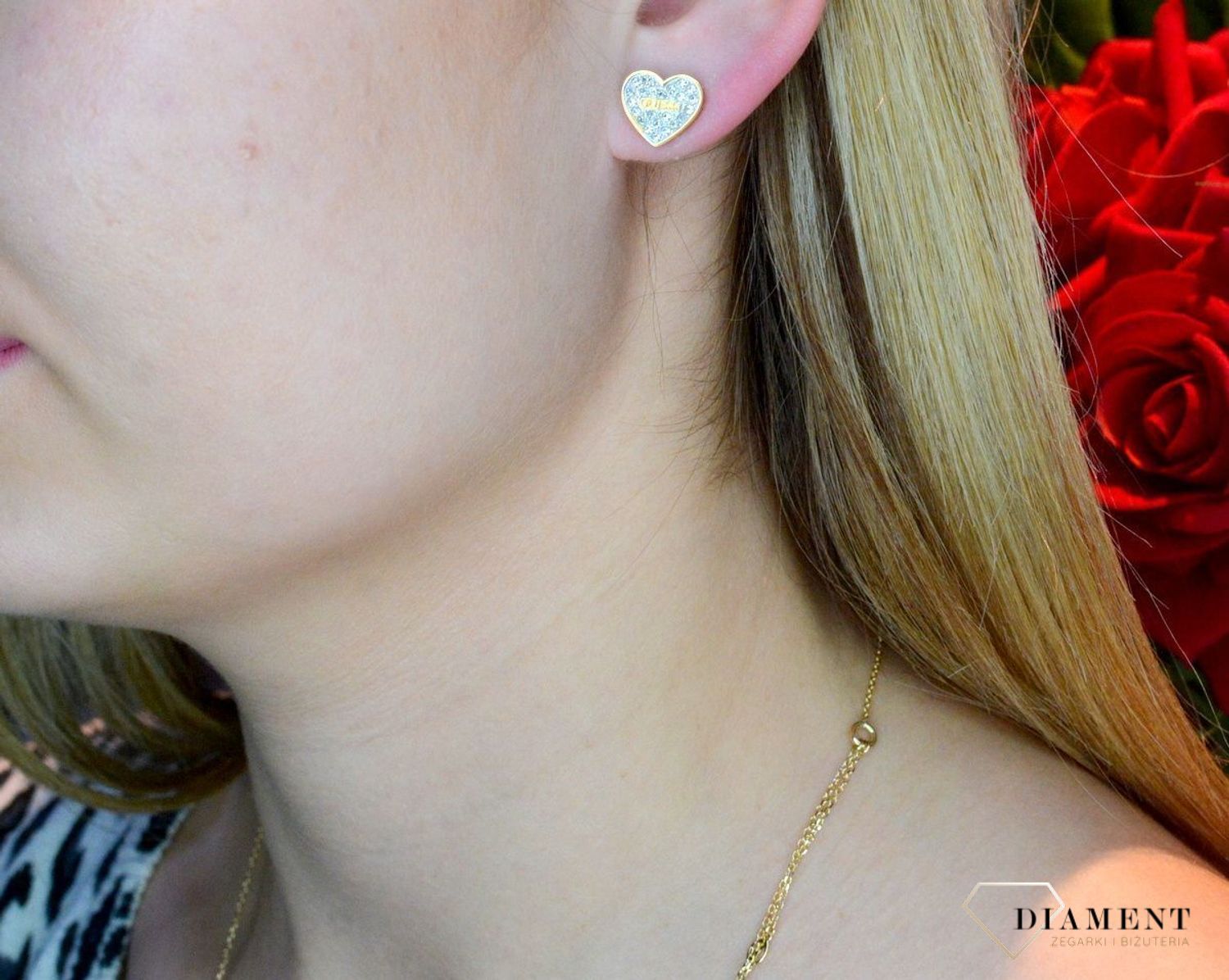 Kolczyki damskie przy uchu GUESS 'Błyszczące serca' JUBE02173JWYGTd.jpg