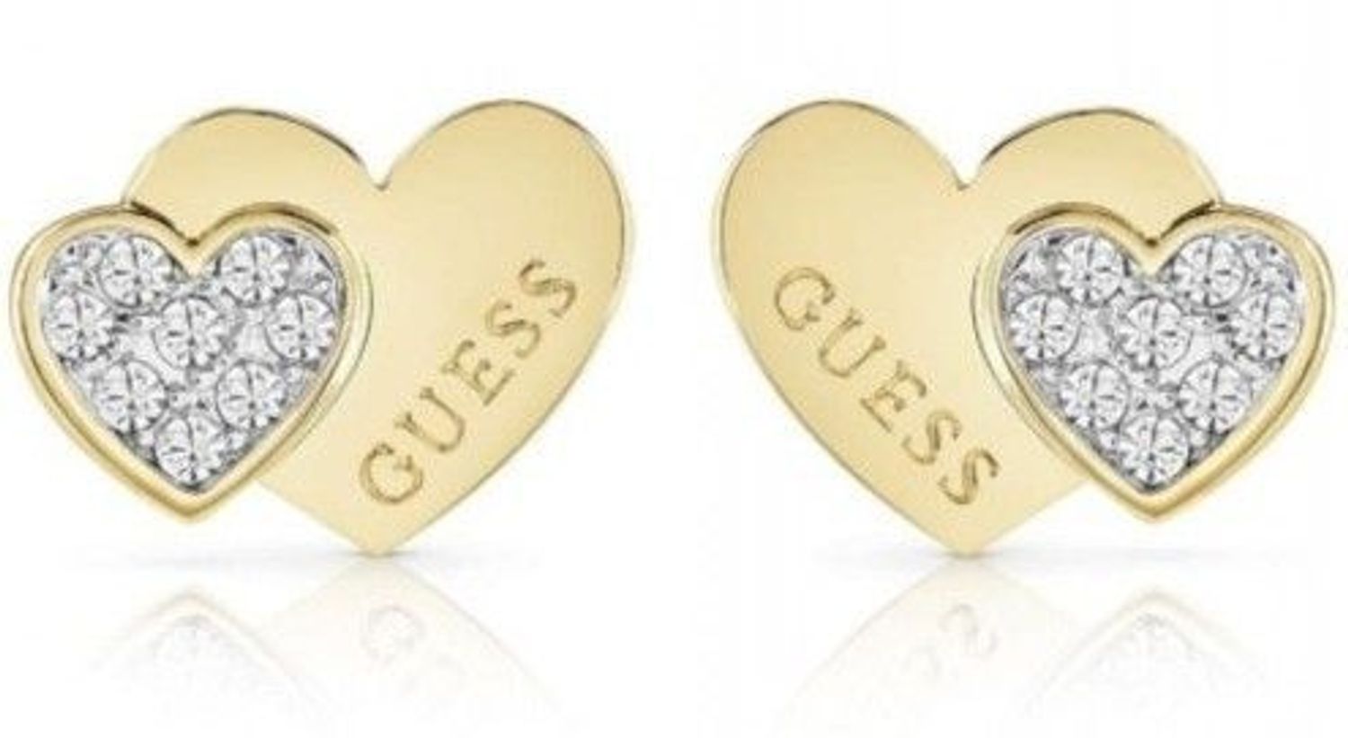 Złote kolczyki damskie GUESS stalowe 'Podwójne serca' JUBE02174JWYGT.jpg