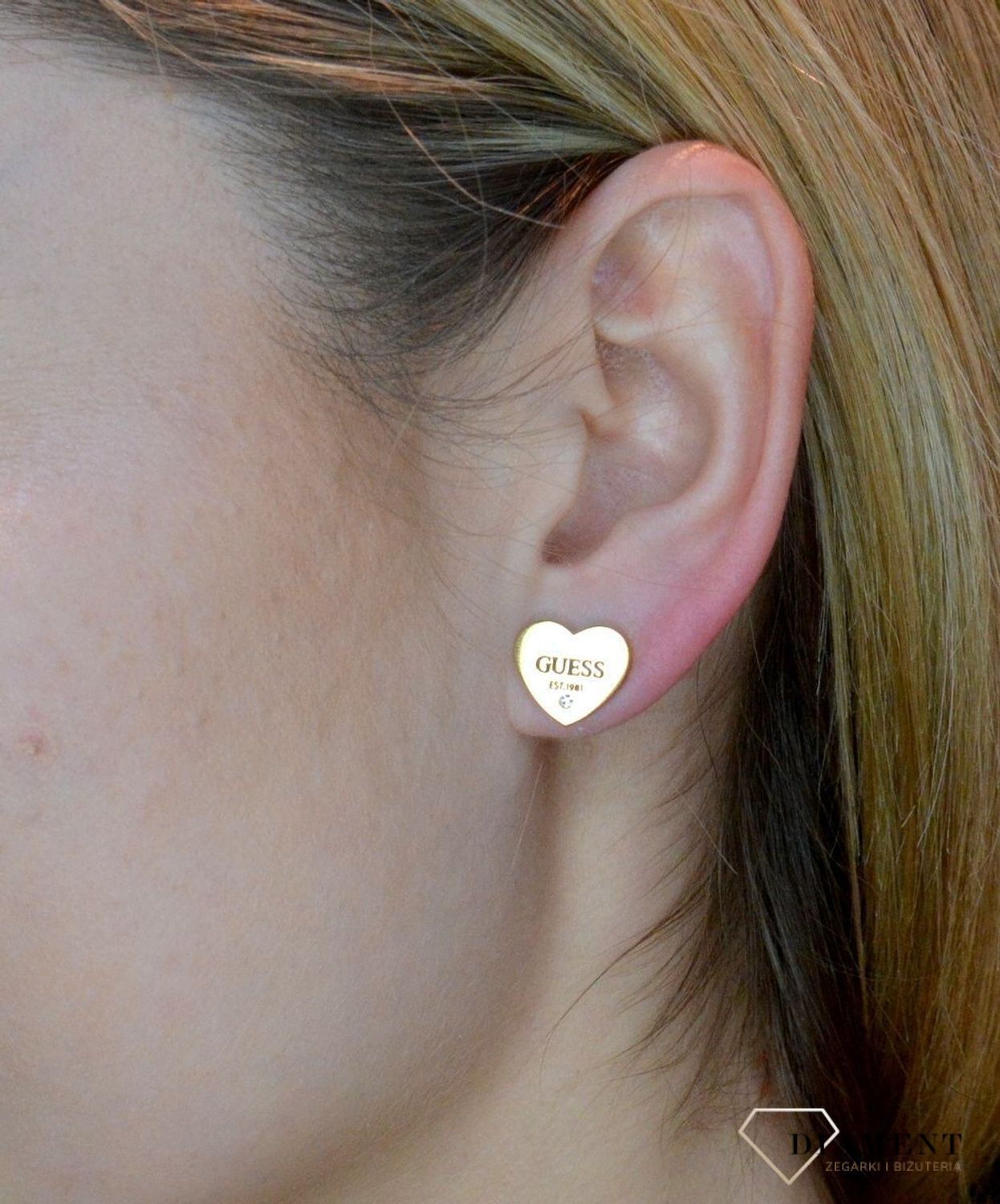 Kolczyki damskie GUESS 'Złote serce z kryształem' JUBE02177JWYGTdf.jpg