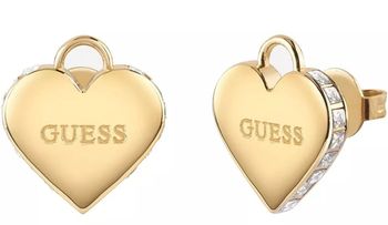 Kolczyki GUESS stalowe logo Guess serce z cyrkoniami JUBE02231JWYGT-U. Kolczyki damskie Guess. Kolczyki stalowe Guess. Kolczyki stalowe wkręcane Guess. Kolczyki damskie stalowe Guess na prezent..jpg