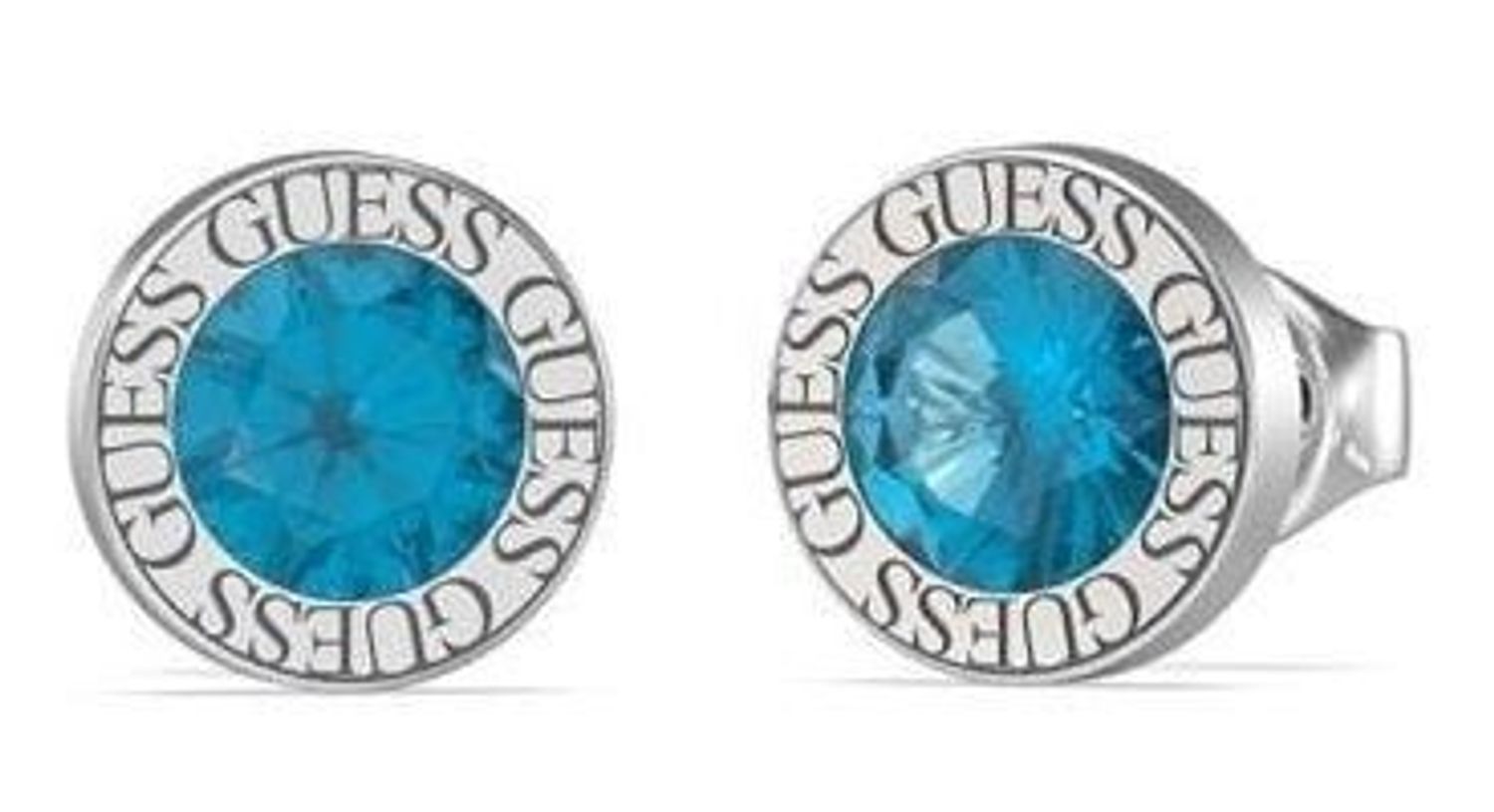 Kolczyki GUESS stalowe logo Guess okrągłe z błękitną cyrkonią JUBE02244JWRHAQT-U.jpg