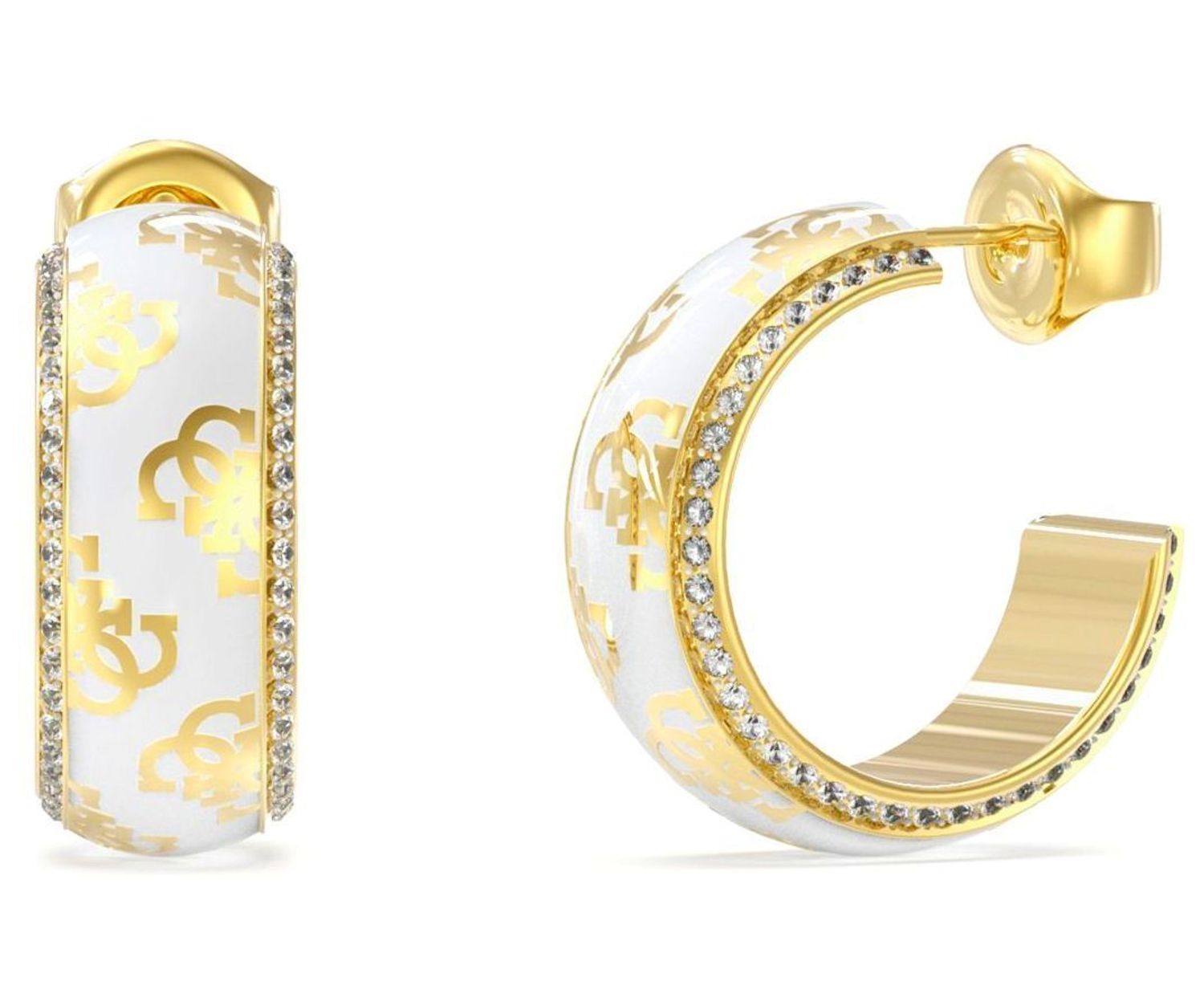 Złote kolczyki GUESS koła logo Guess cyrkonie i biała emalia JUBBE02278JWYGWHTU. Kolczyki damskie Gues.jpg