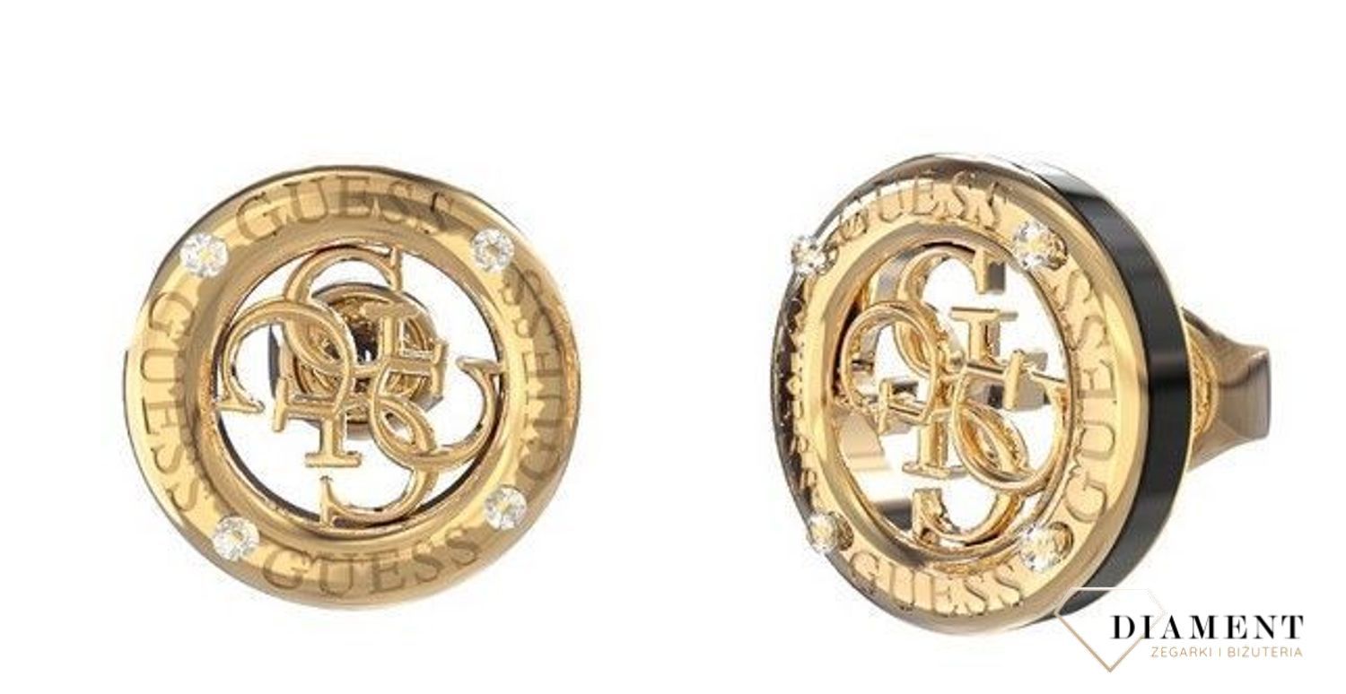 Kolczyki damskie logo GUESS wkrętki z czarną emalią JUBE02287JWYGBK.  Markowe kolczyki ze stali. Biżuteria oryginalna Guess. Kolczyki na lato. Kolczyki czarna emalia. Modna biżuteria na lato. Pomysł na prezent. .jpg