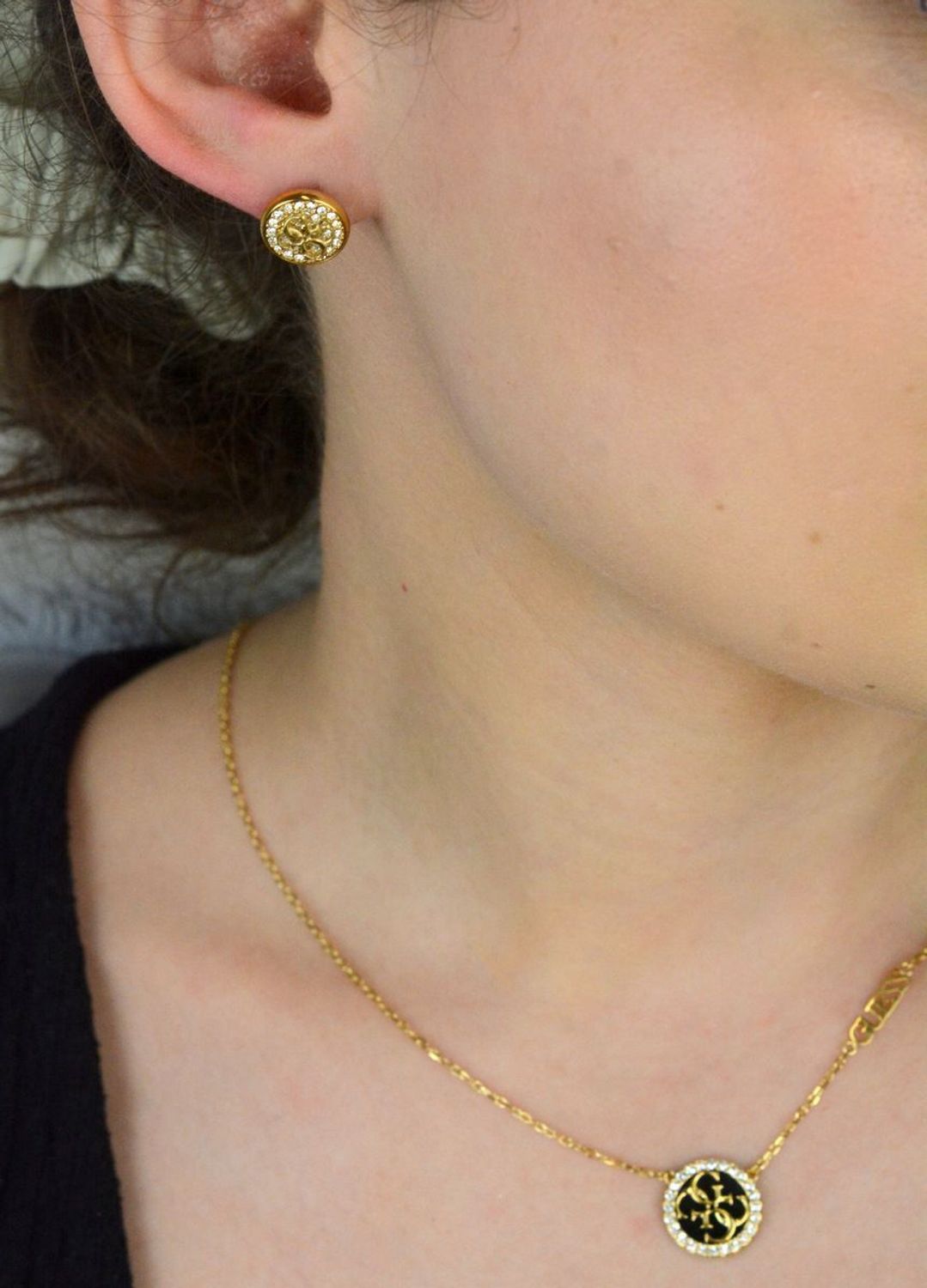 Pozłacane kolczyki damskie Guess stalowe  logo i cyrkonia  1,2 cm.jpg