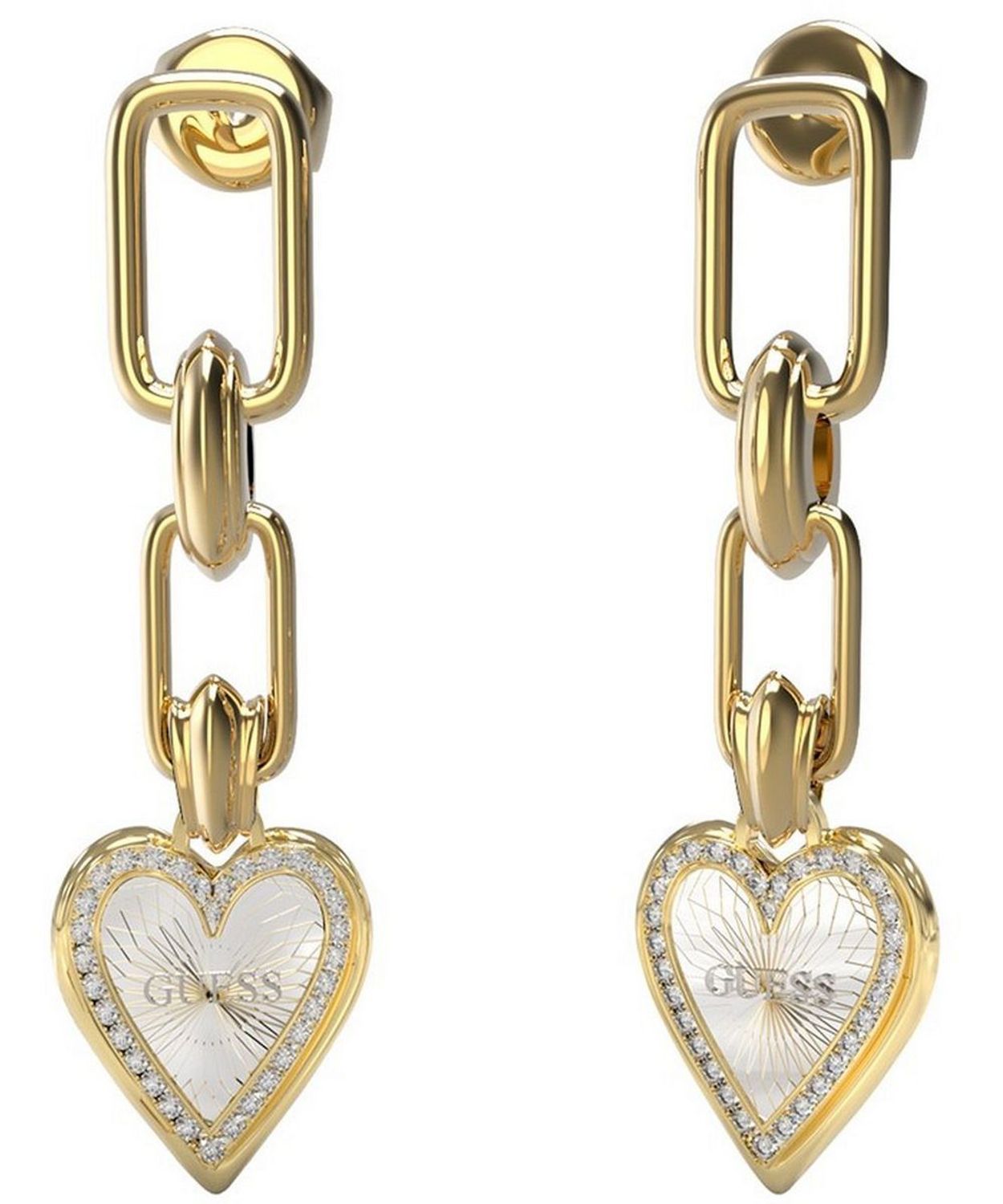 Kolczyki damskie Guess ✨ długie pozłacane  Serce z logo i cyrkoniami 💖.jpg