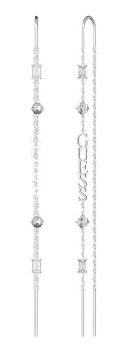 Kolczyki GUESS stalowe logo Guess długie łańcuszki przeciągane z cyrkoniami JUBE03297JWRHT-U.  Kolczyki damskie Guess. Kolczyki stalowe Guess. Kolczyki stalowe Guess. Kolczyki stalowe w srebrnym kolorze. Kolczyki na prezent Guess..jpg