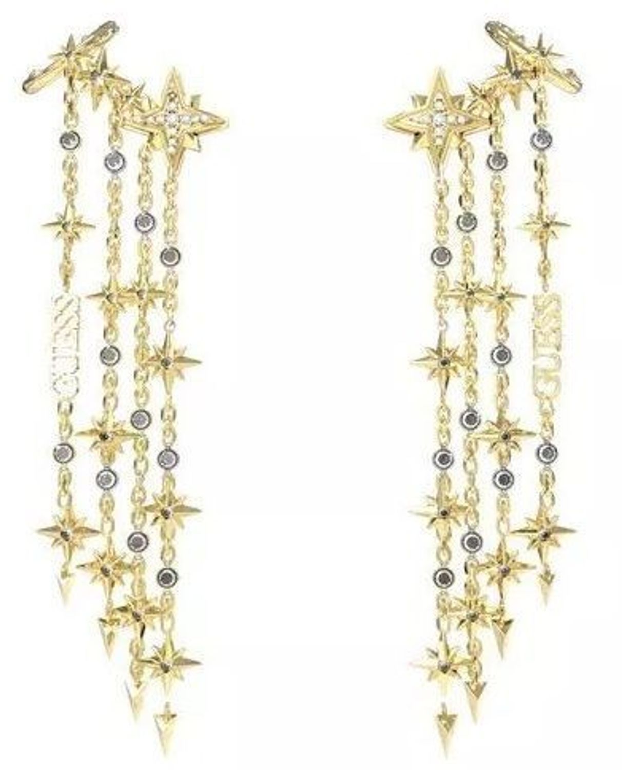 Kolczyki GUESS stalowe łańcuszki nausznice logo Guess z cyrkoniami JUBE03323JWYGT-U. Kolczyki damskie Guess. Kolczyki stalowe Guess. Kolczyki stalowe Guess pozłacane. Kolczyki damskie stalowe Guess na prezent..jpg