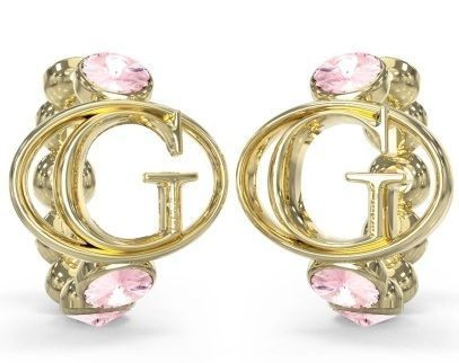 Kolczyki GUESS stalowe logo Guess okrągłe z różowymi cyrkoniami JUBE03360JWYGRST-U. Kolczyki damskie Guess. Kolczyki stalowe Guess. Kolczyki stalowe Guess. Kolczyki stalowe w złotym kolorze. Kolczyki na prezent Guess..jpg