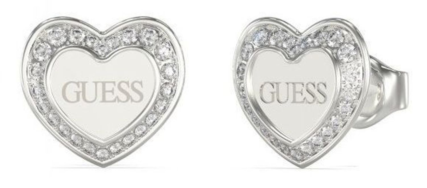 Srebrne kolczyki stalowe wkrętki serca Guess JUBE04035JWRHTU. Kolczyki damskie Guess. Kolczyki z cyrkonią Guess. Kolczyki Guess wkrętki. Kolczyki stalowe Guess na prezent..jpg